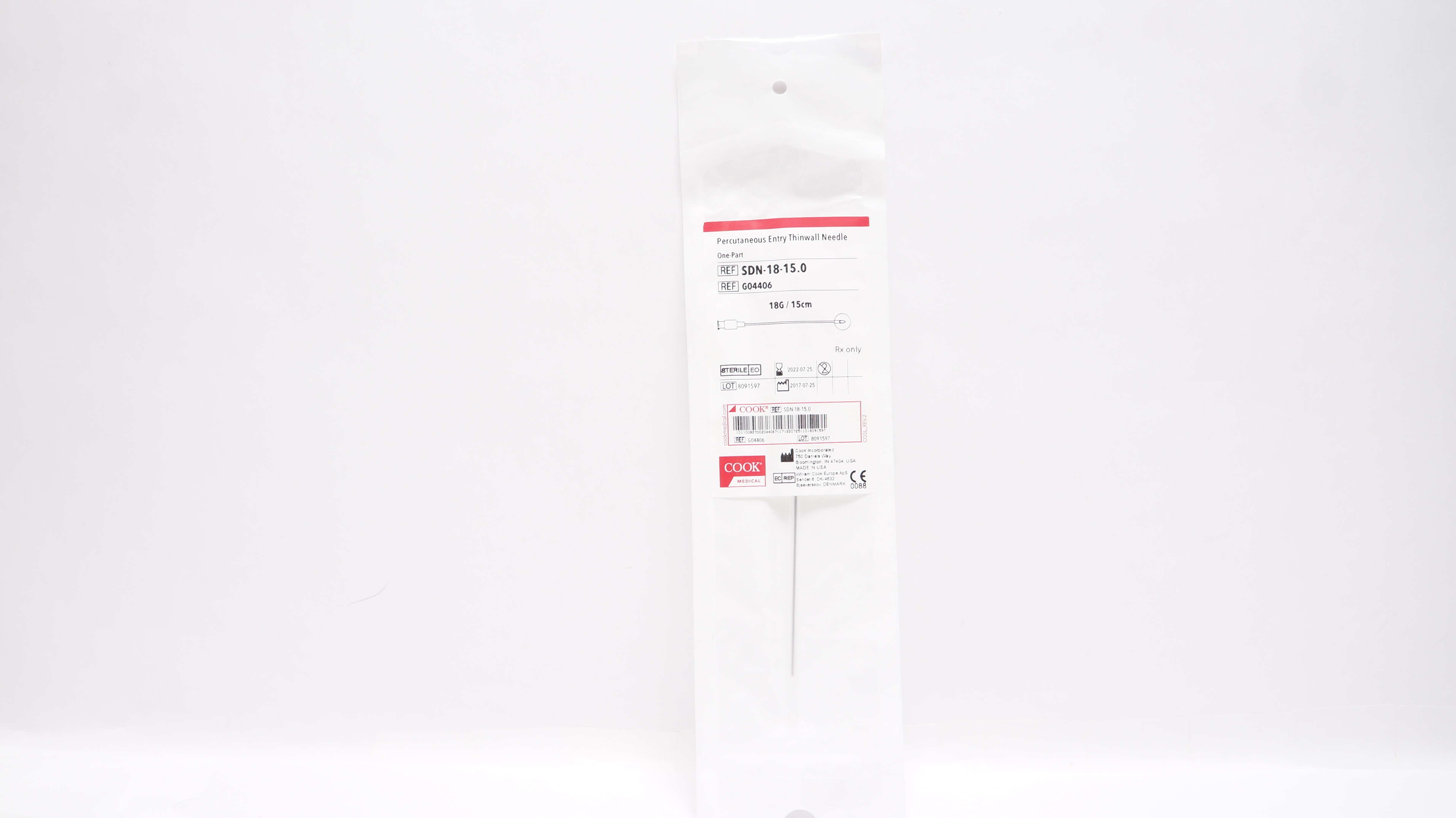 Cook Medical G04406 Percutaneous Entry Thinwall Needle 18G/15cm (x)
