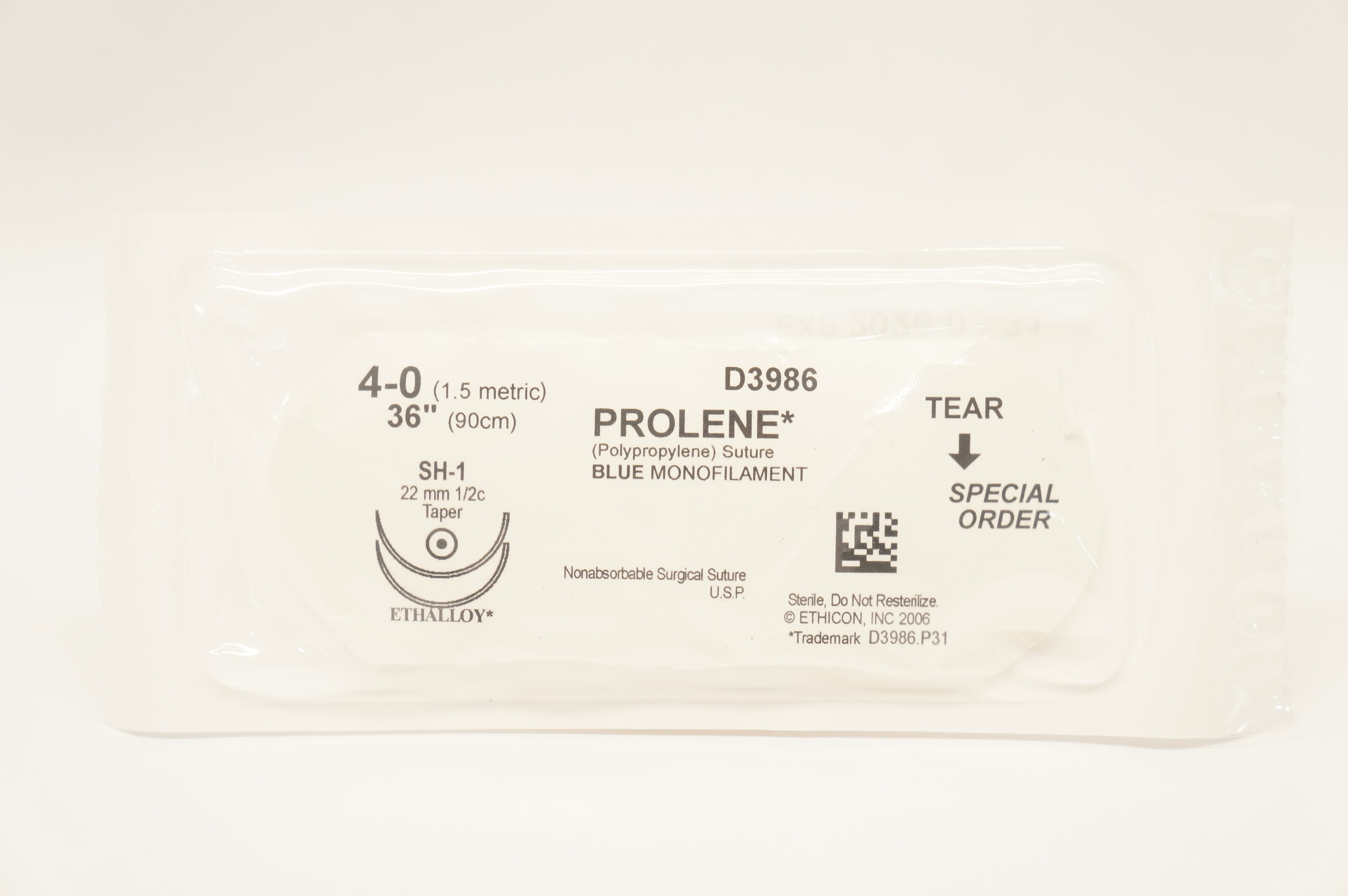 Echicon D3986 4-0 Prolene Blue Monofilament SH-1 22mm 1/2c Taper 36inch