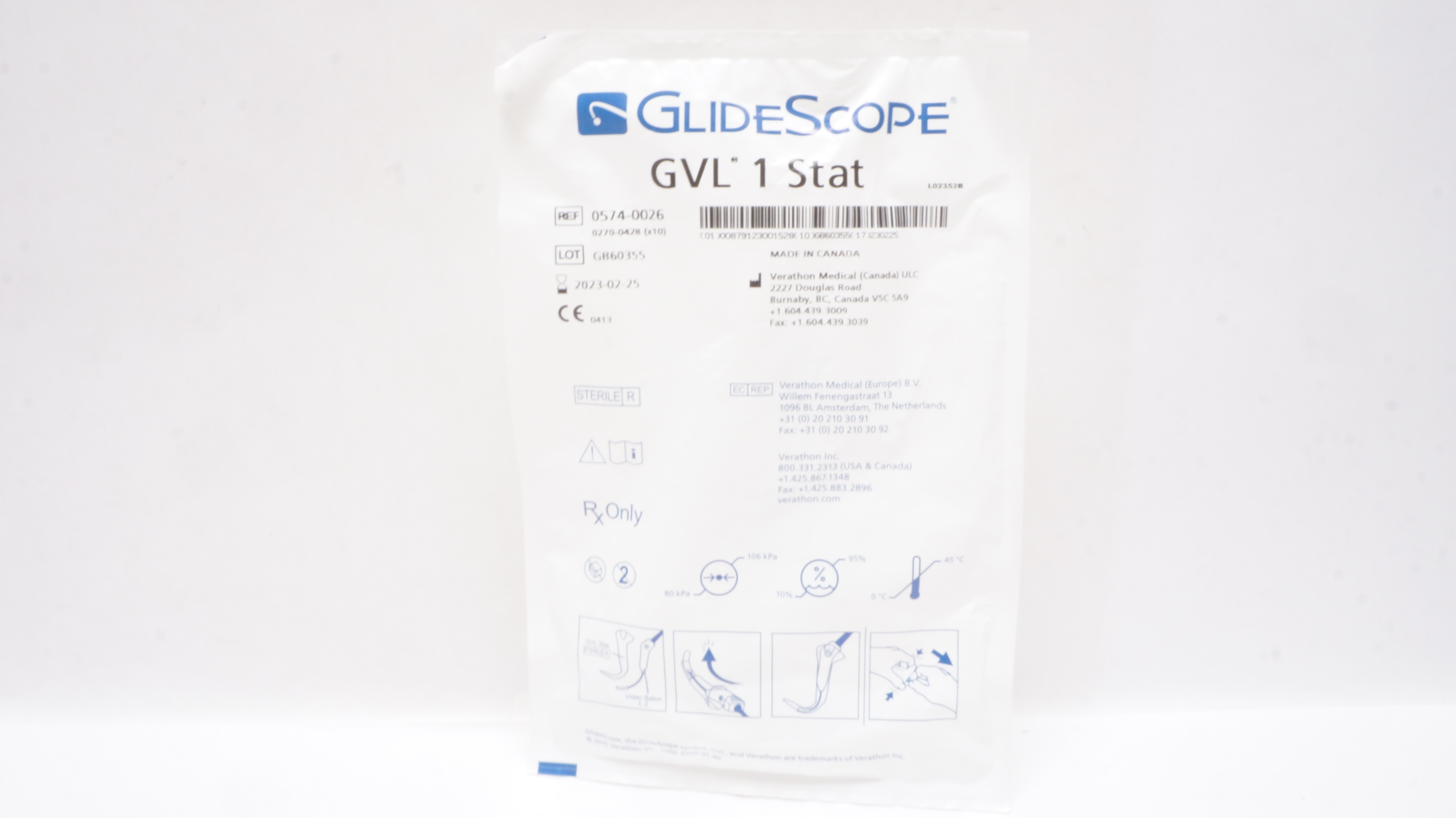 Verathon 0574-0026 GlideScope GVL 1 Stat Video Laryngoscope (x)