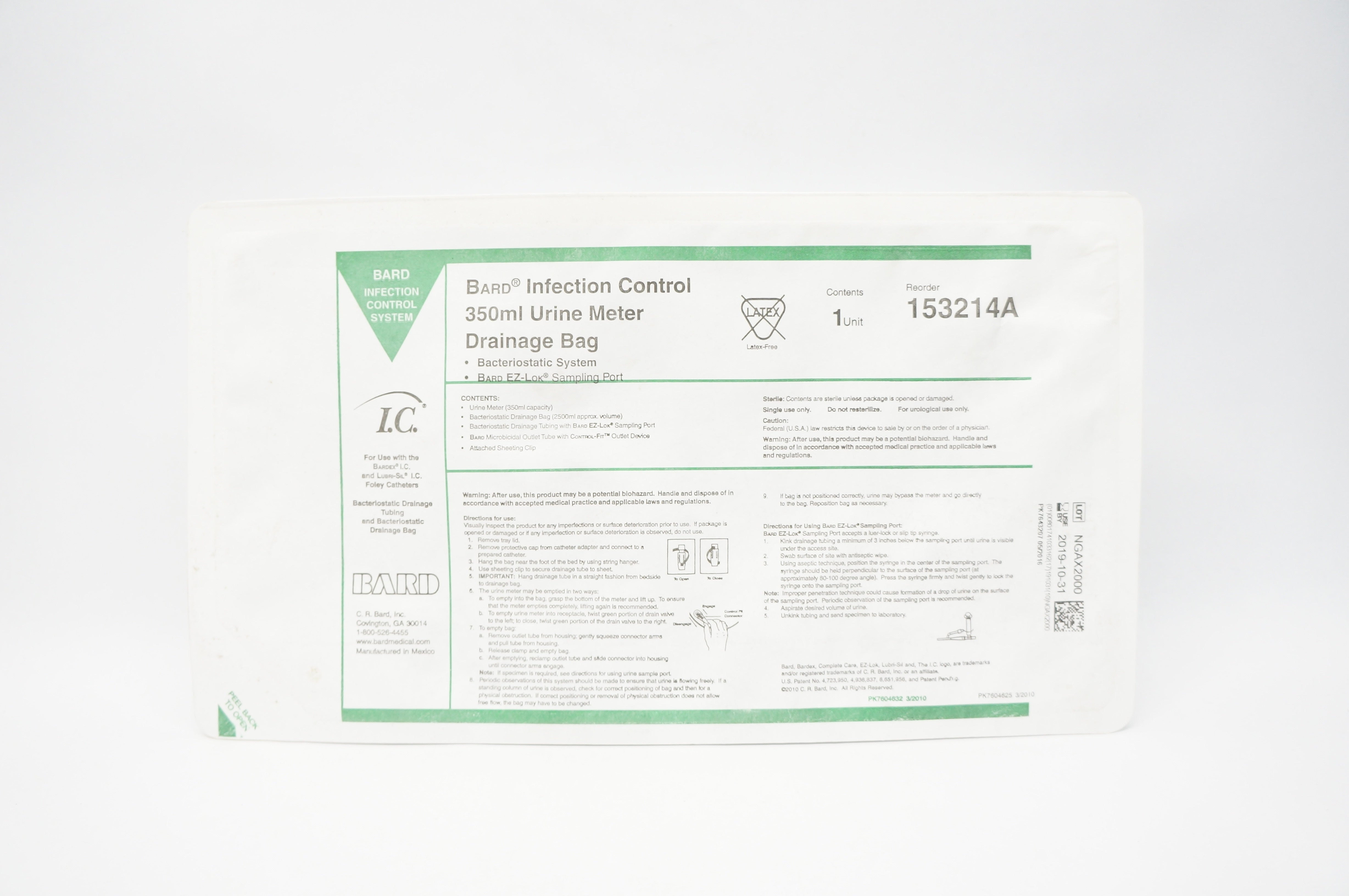Bard 153214A Infection Control Urine Meter Drainage Bag 350ml (x)