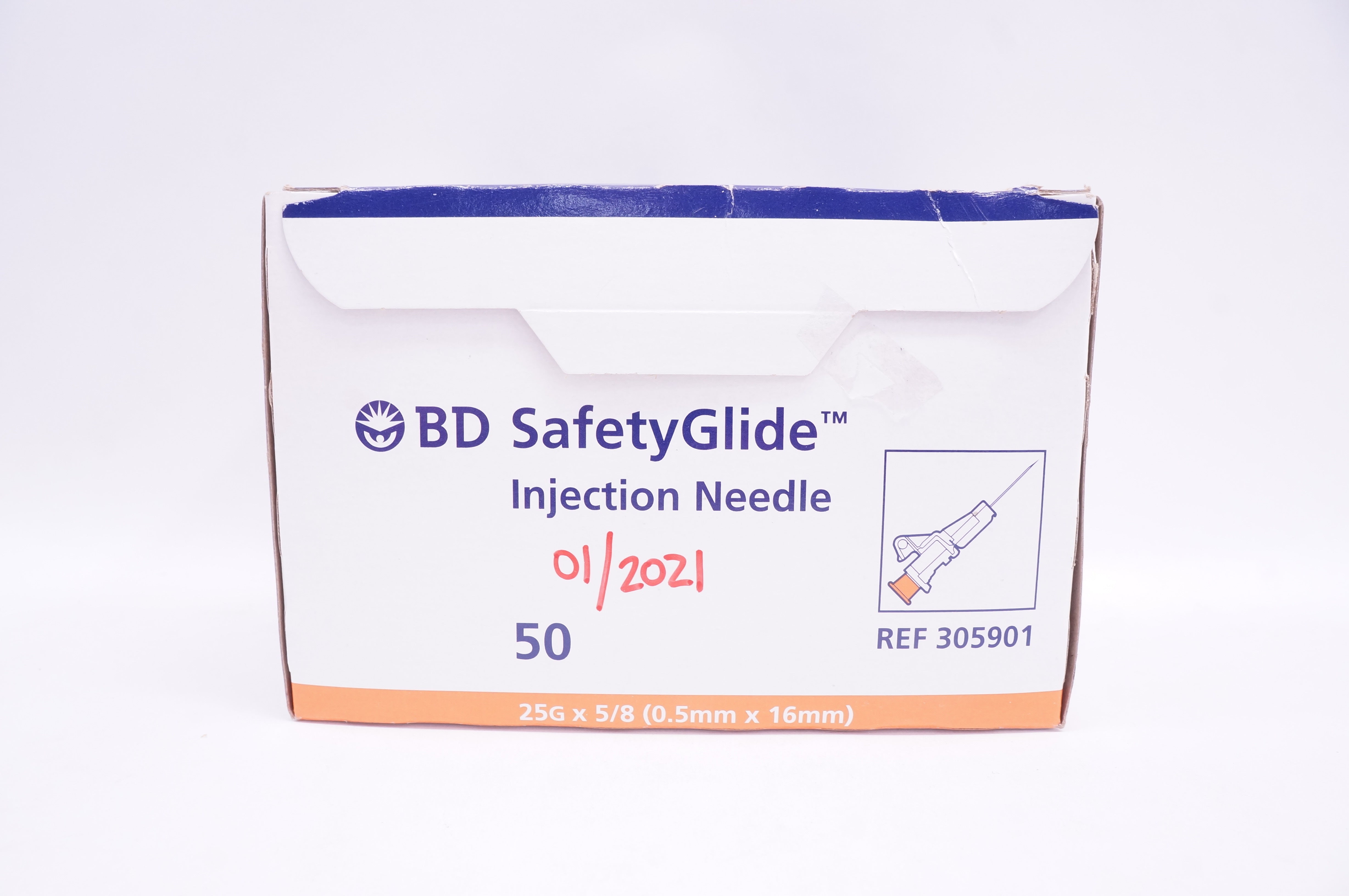 BD 305901 Safety Glide Injection Ndle 25G x 5/8 inch (x) - Box of 43