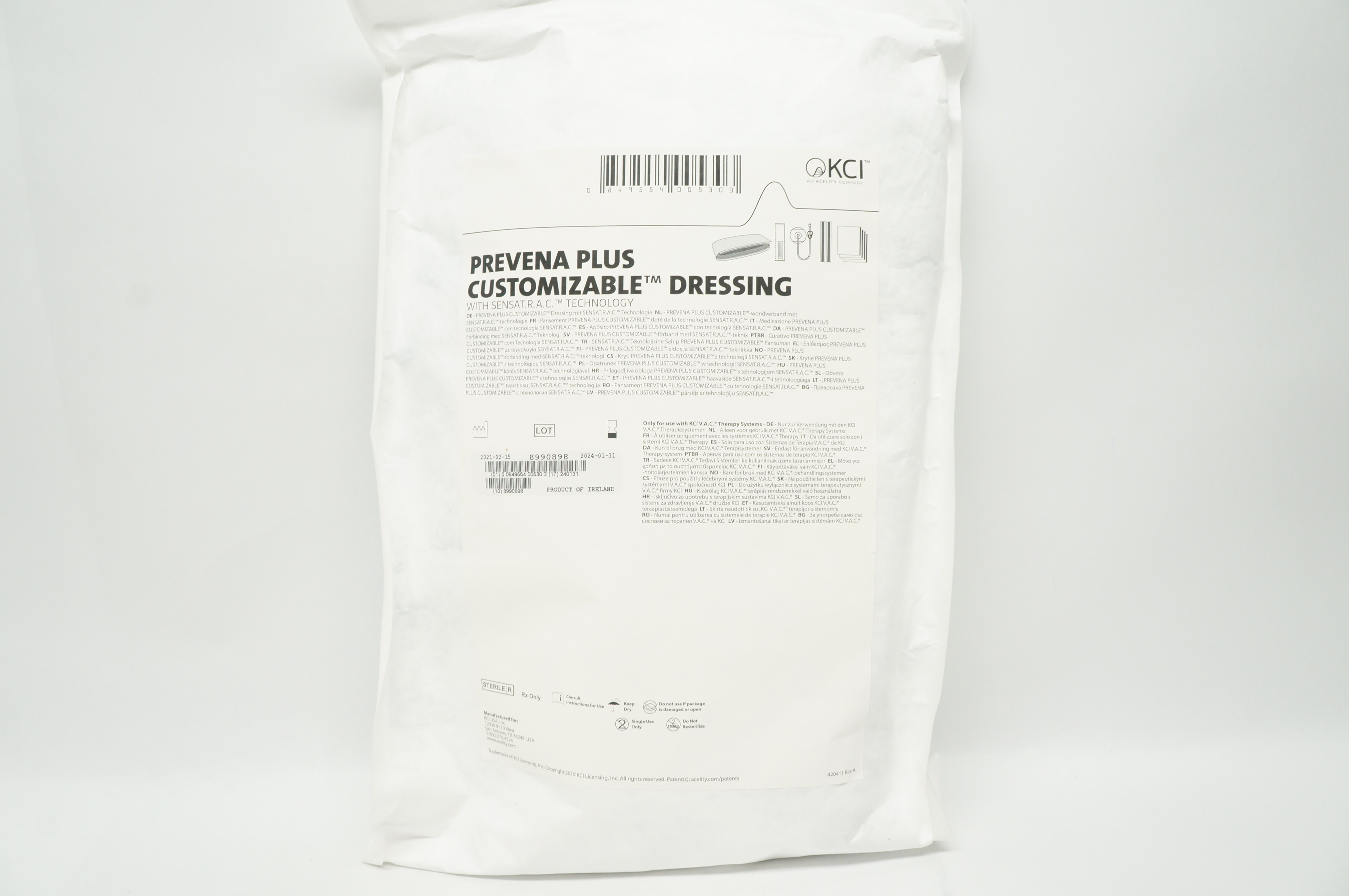 KCI Prevena Plus Customaizable Dressing with Sensat R A C Technology