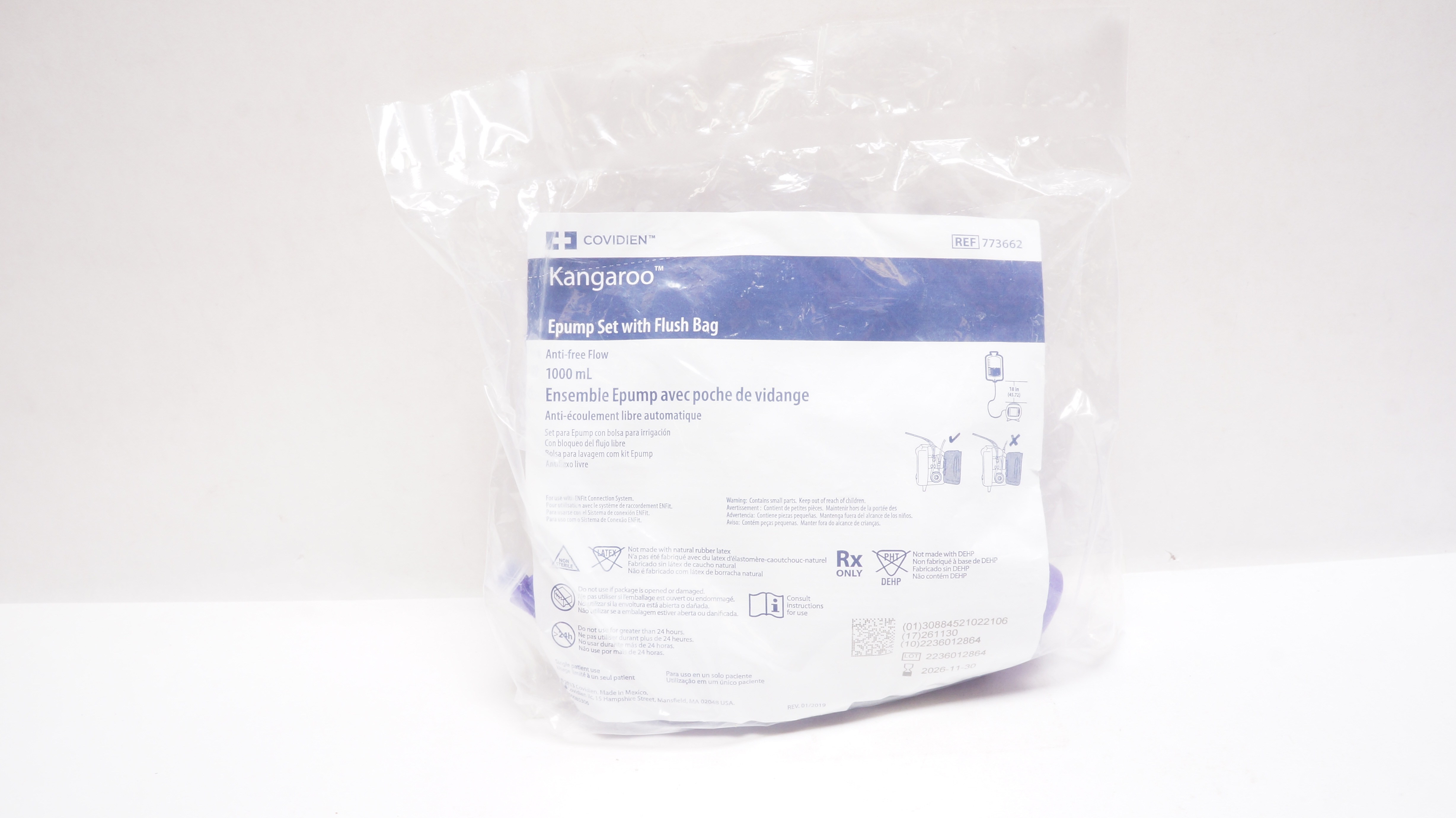 Covidien 773662 Kangaroo Epump Set with Flush Bag Anti-Free Flow 1000mL
