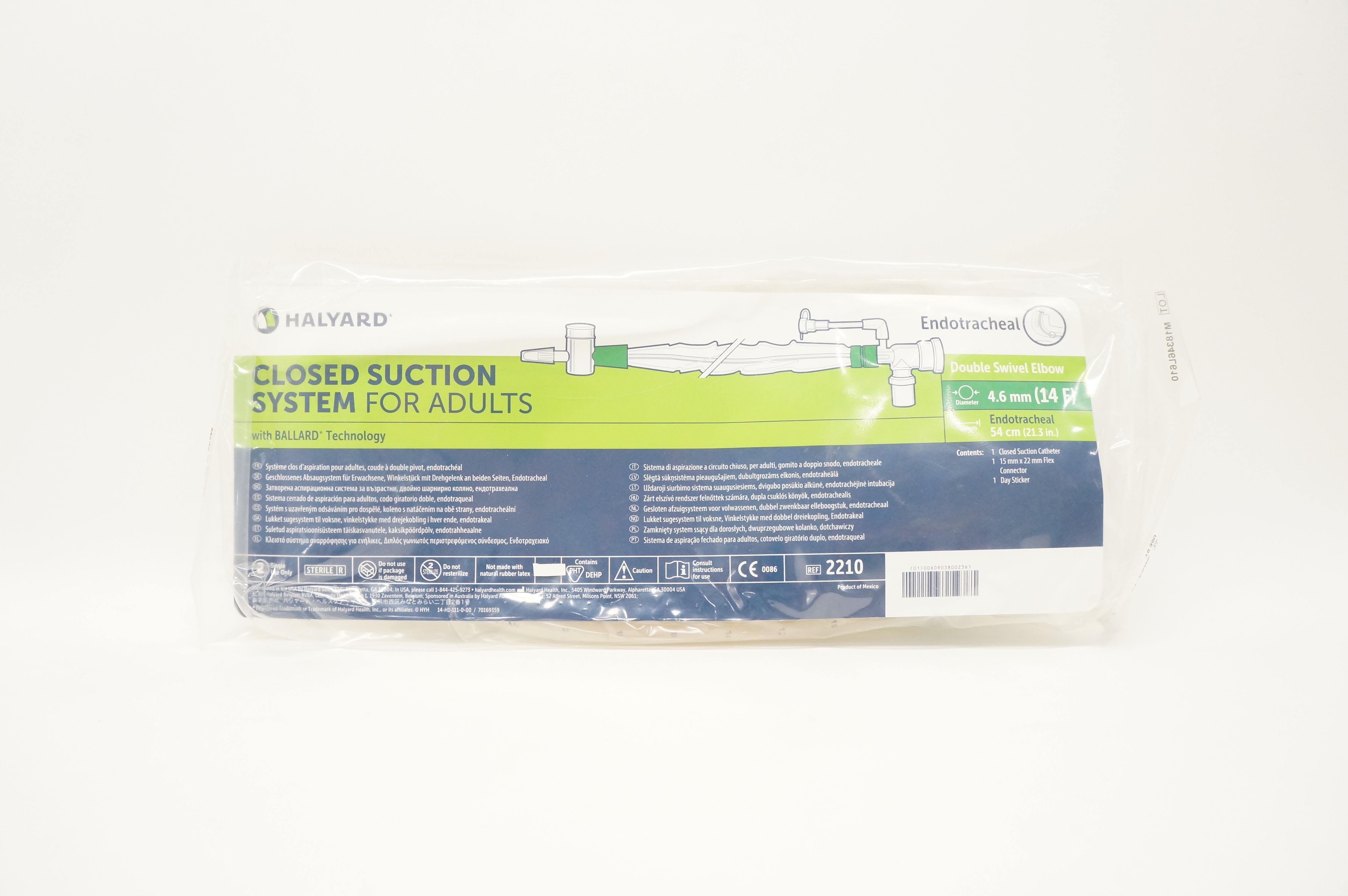 Halyard 2210 Endotracheal Closed Suction System For Adults 14F x 21.3 inch