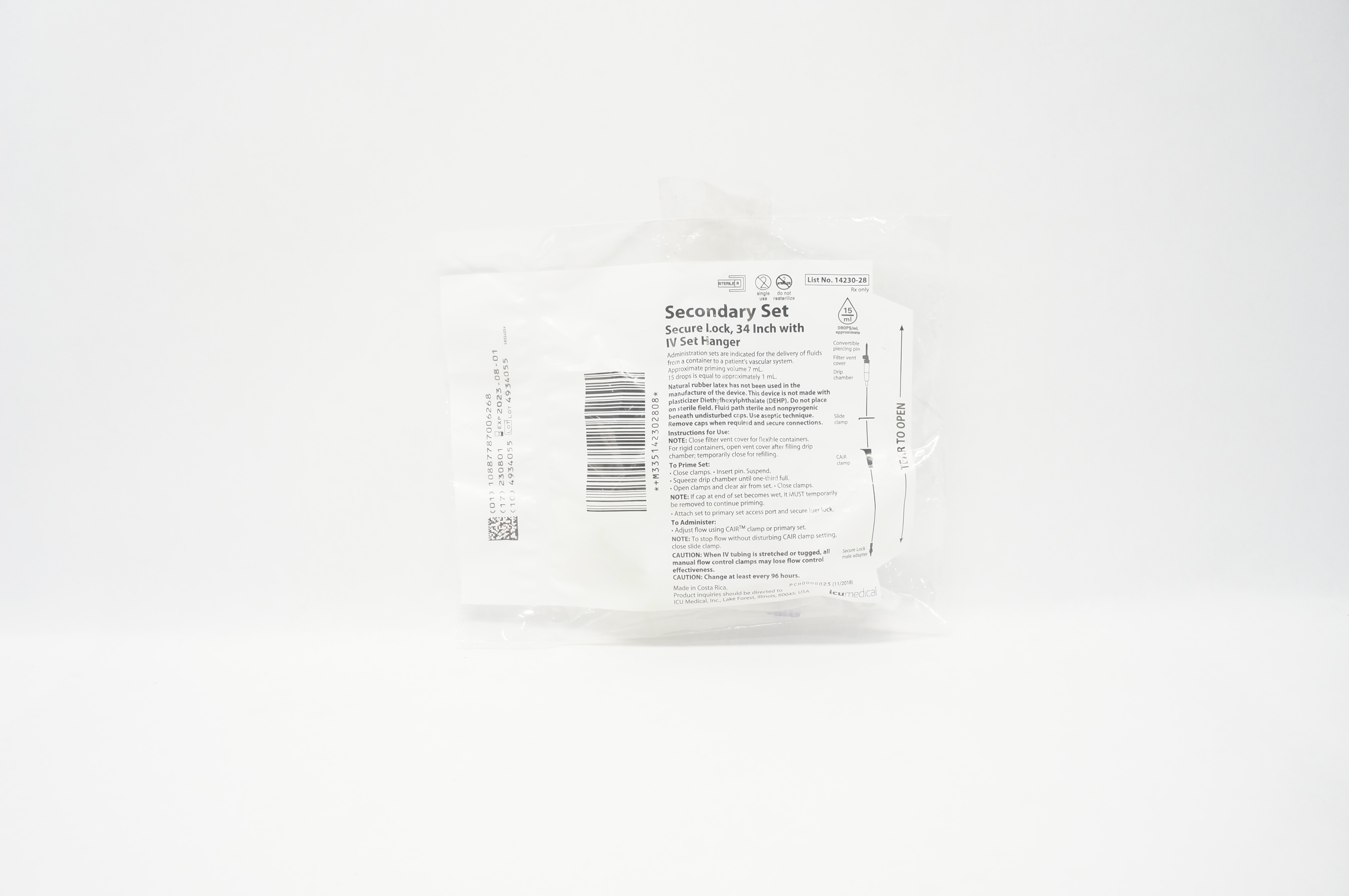 ICU Medical 14230-28 Secondary Set, 15 Drops/mL 34inch