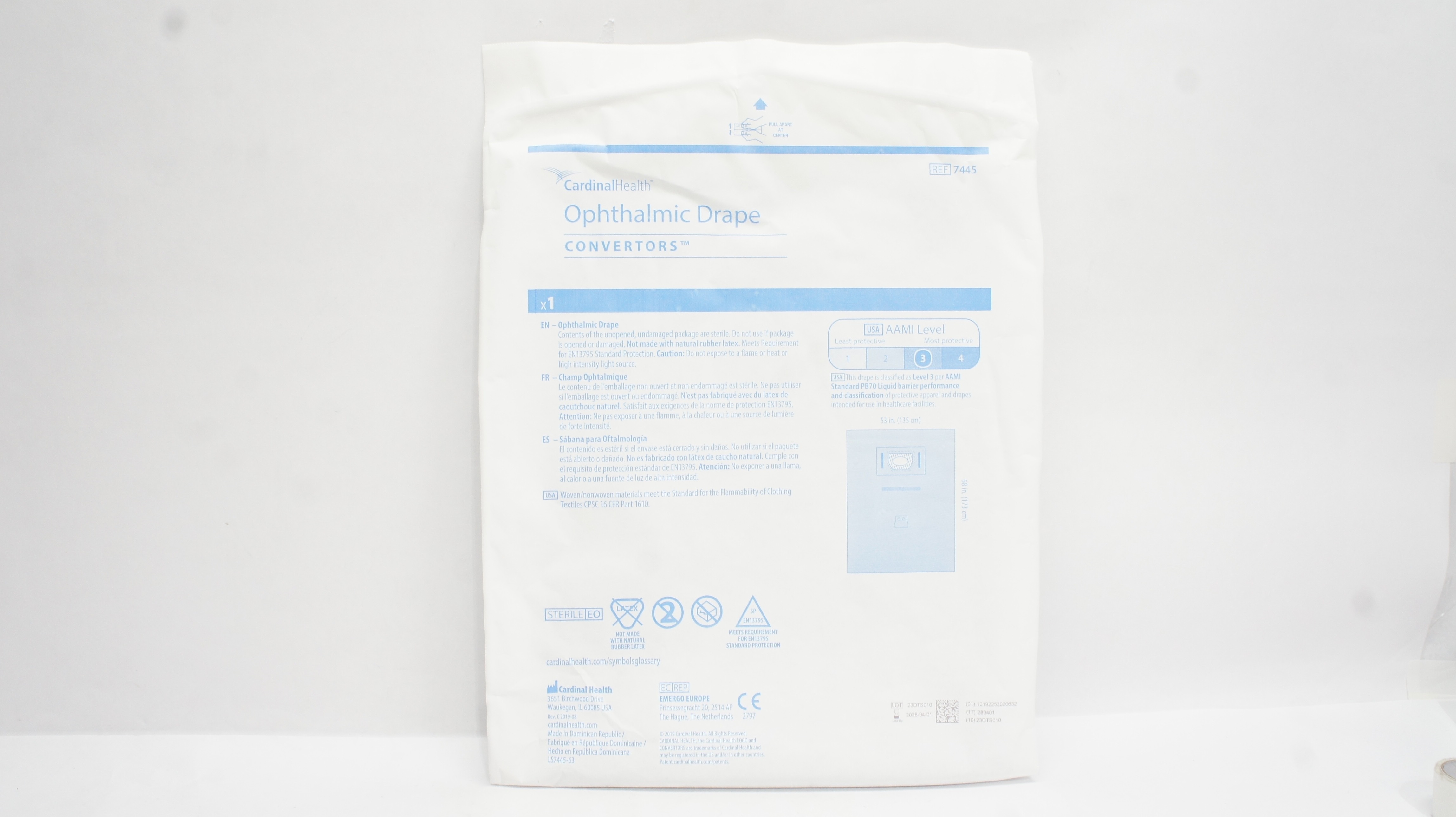 Cardinal Health 7445 Ophthalmic Drape Convertors Level 3 53In x 68In