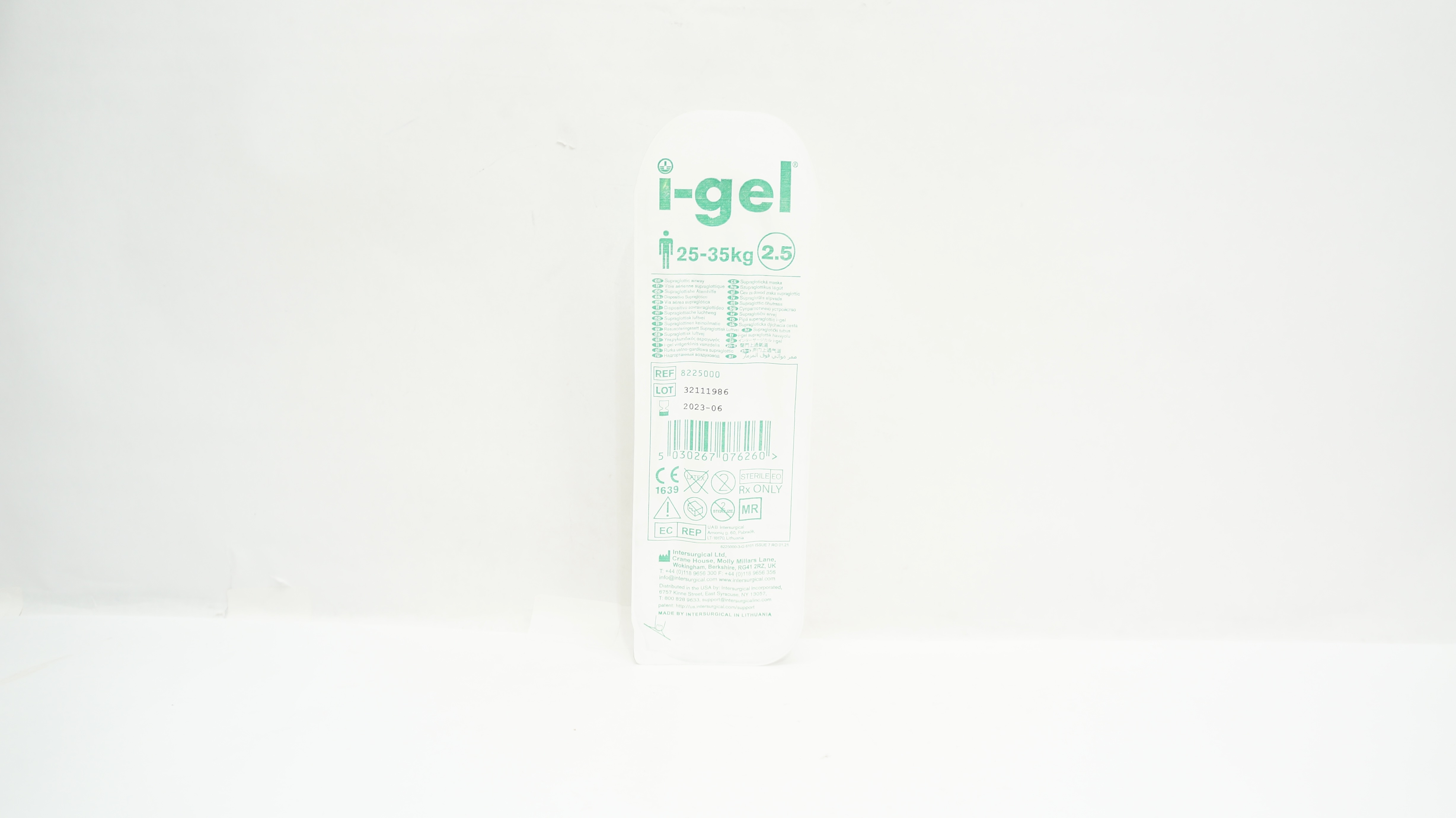 Intersurgical 8225000 I-Gel Supraglottic Airway  25-35 kg, Size 2.5 (x)