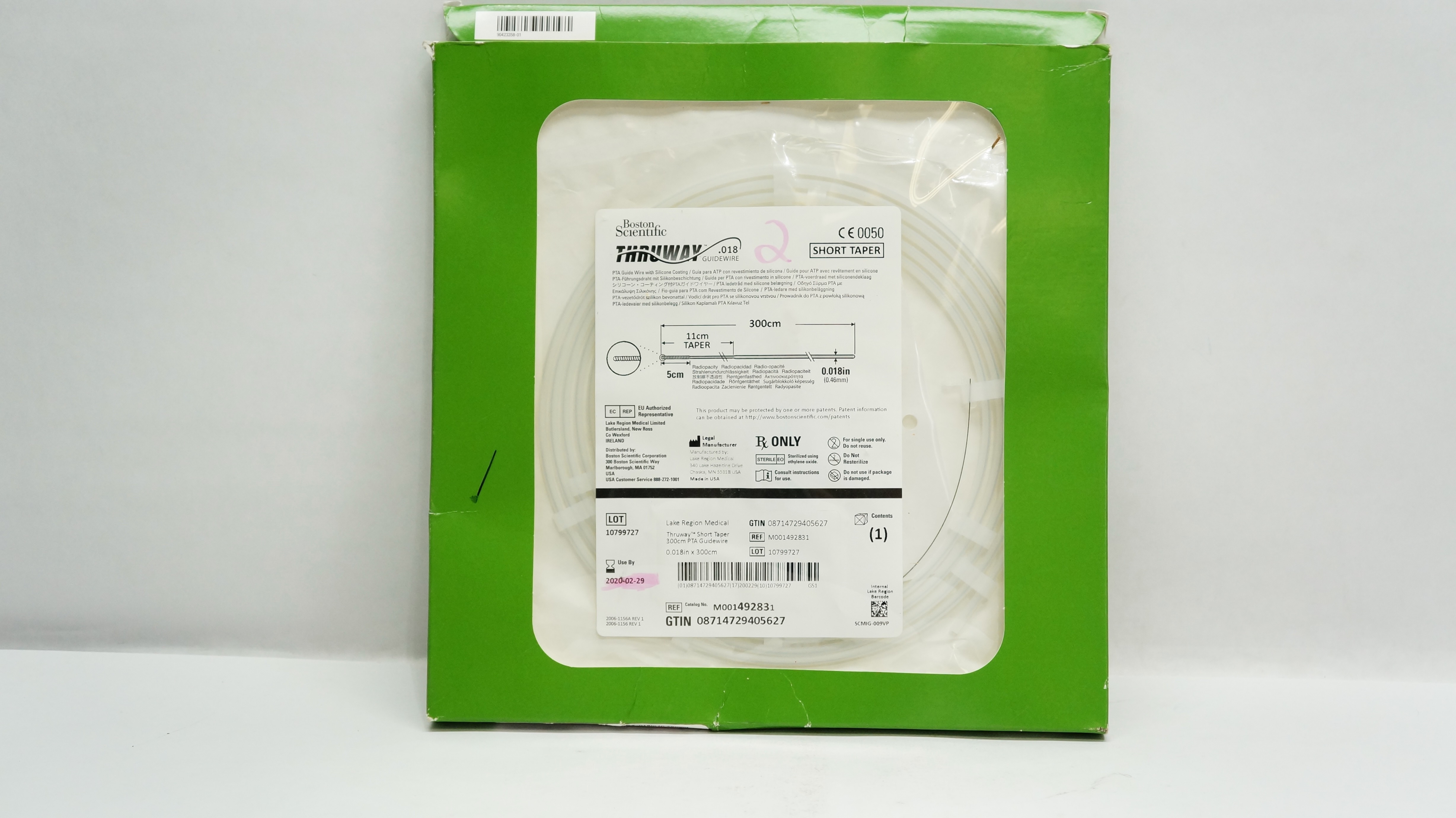 Boston Scientific 49283 Thruway Short Taper PTA Guidewire 0.018inch x