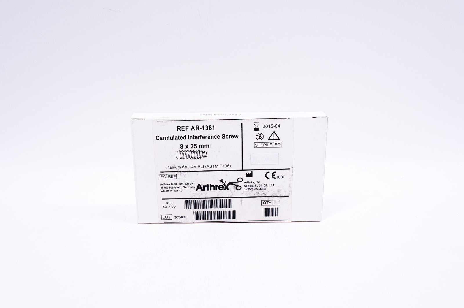Arthrex AR-1381 Cannulated Interference Screw 8 x 25mm (x)