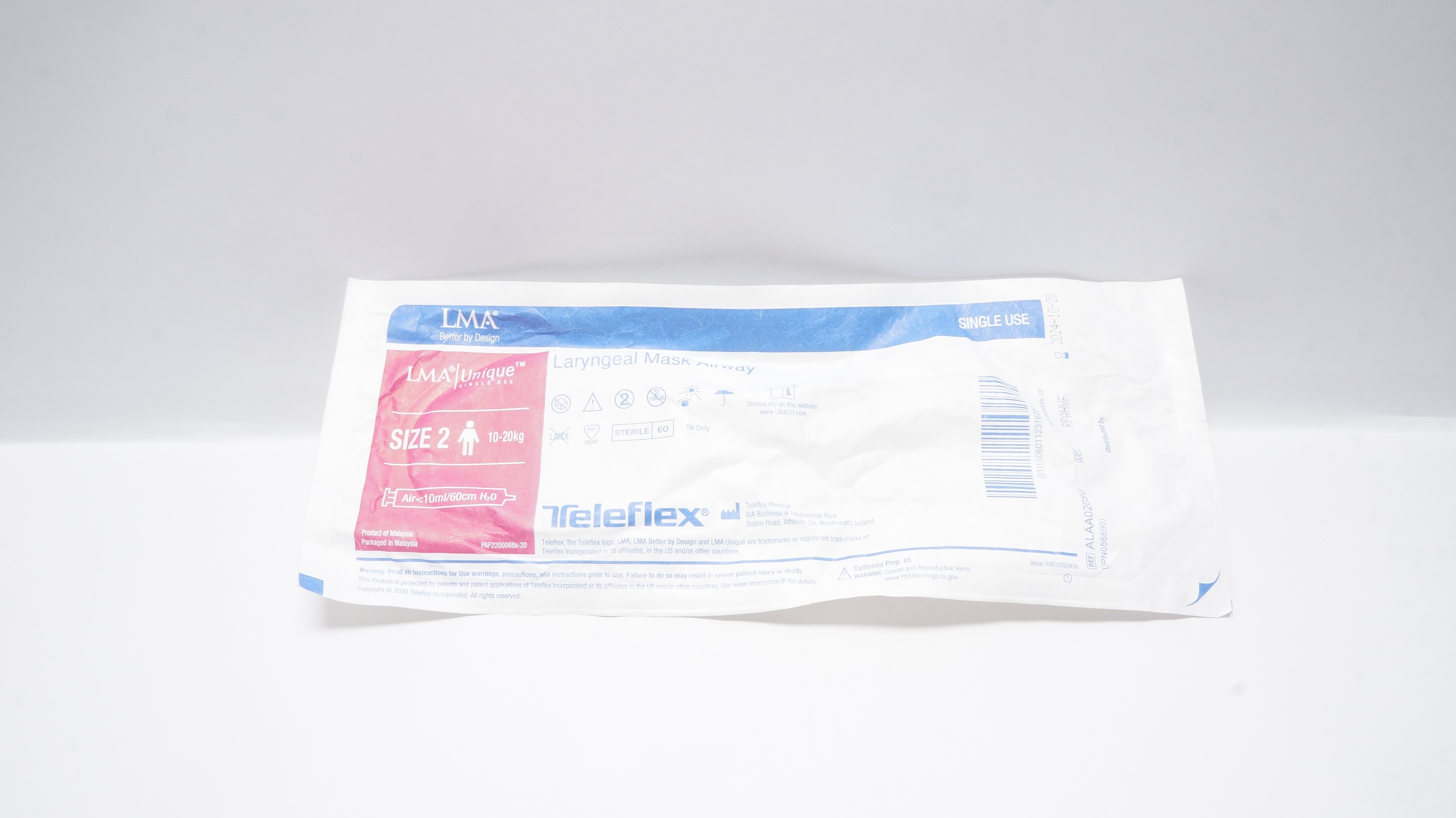 Teleflex ALAA020SU Unique Laryngeal Mask Airway Size 2, 10-20kg <10ml/60cmH2O(x)