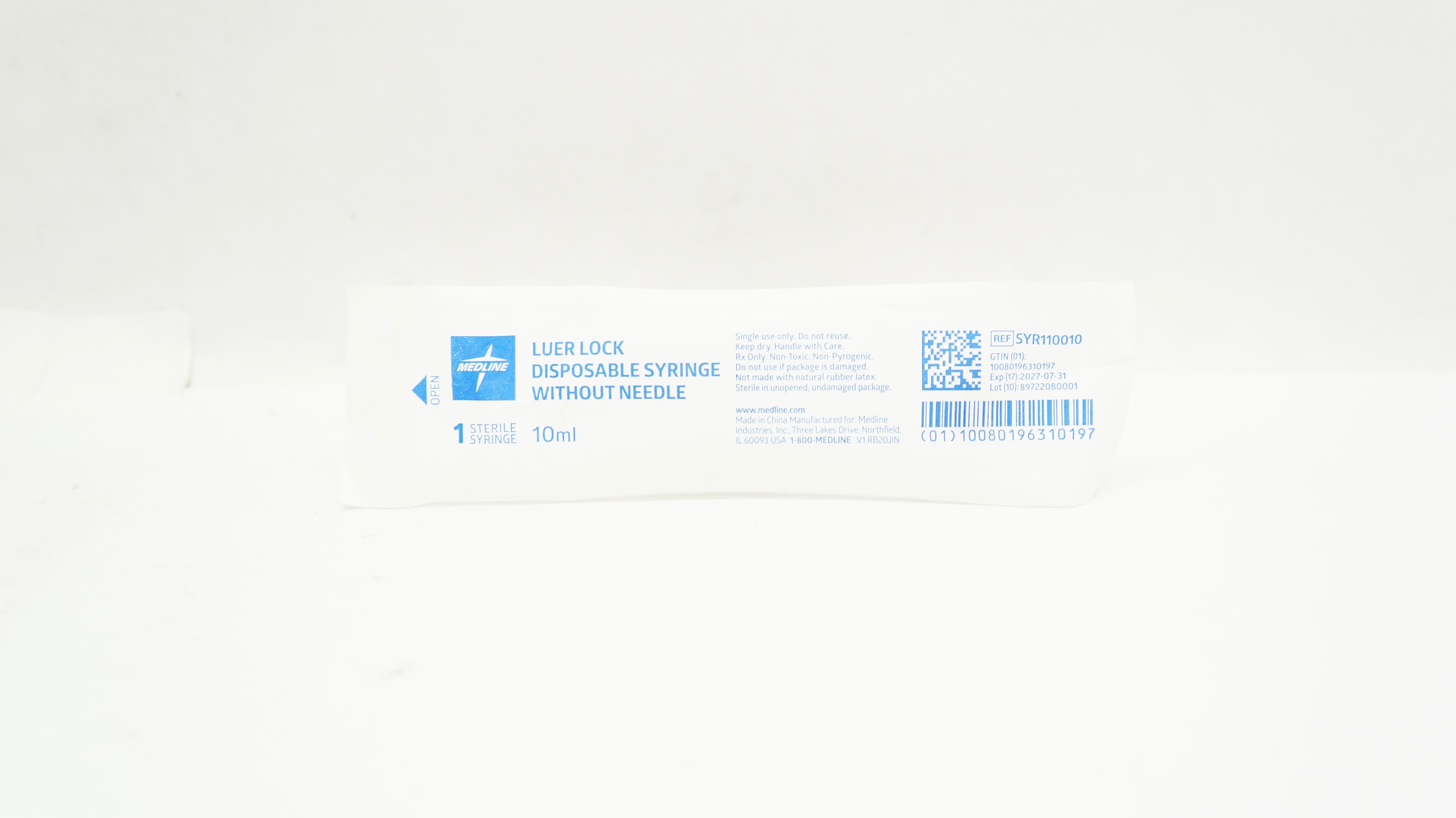 Medline SYR110010 Luer Lock Disposable Syringe Without Ndle 10mL