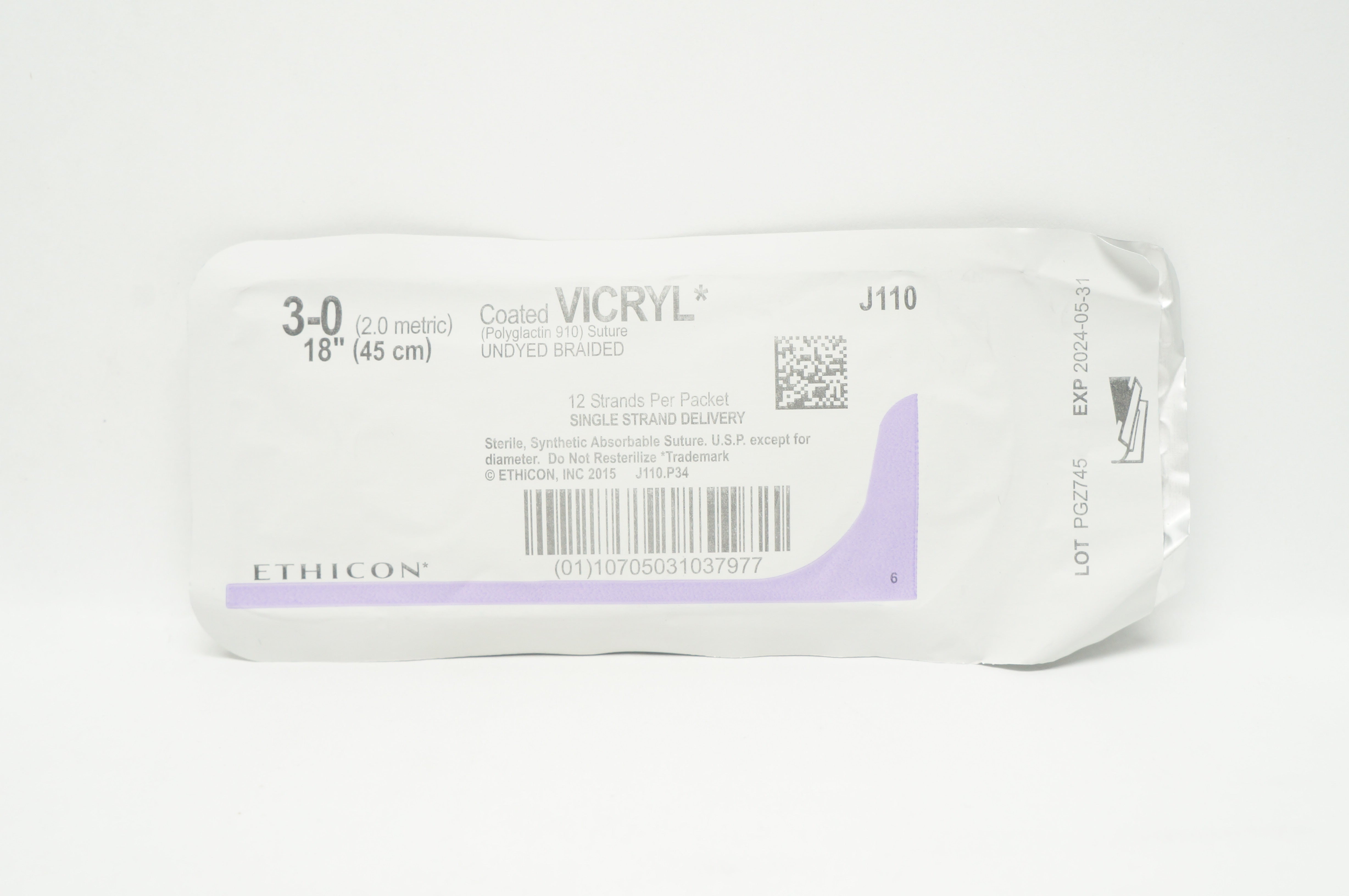 Ethicon J110 3-0 Coated VICRYL Polyglactin 910 Stre, Undyed Braided 18inch