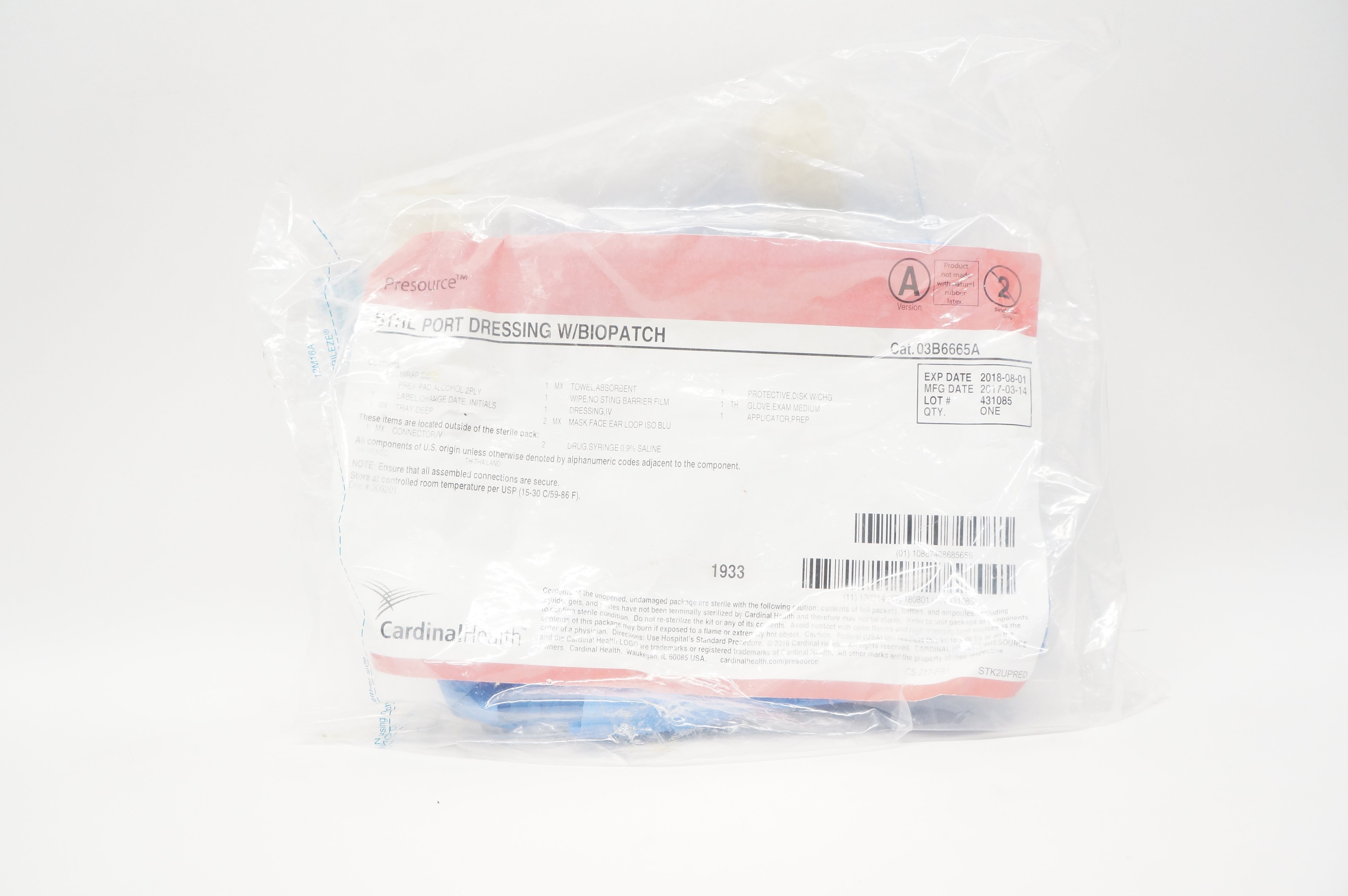 Cardinal Health 03B6665A Presource Sterile Port Dressing w/Biopatch (x)