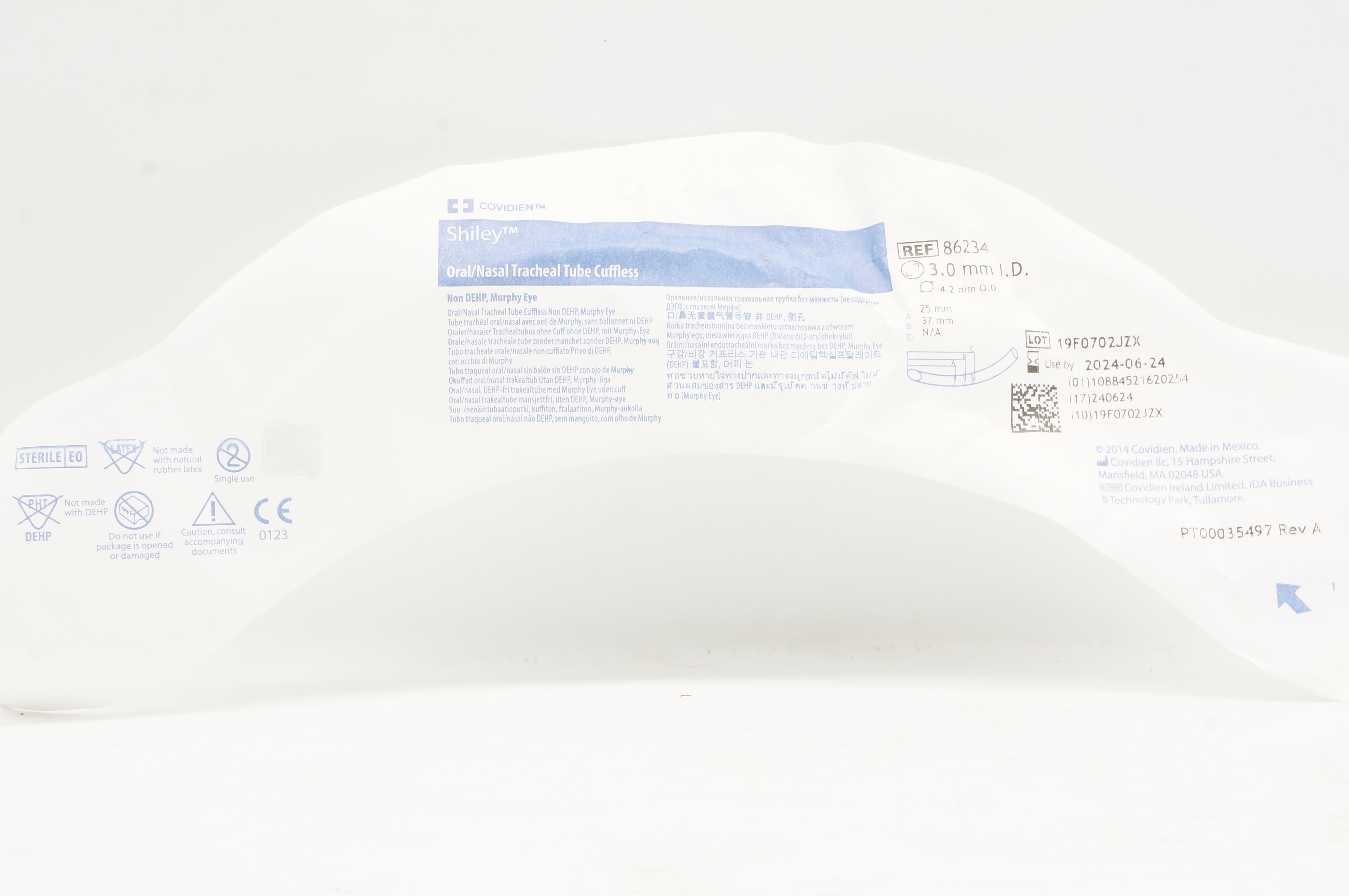 Covidien 86234 Shiley Oral/Nasal Tracheal Tube Cuffless 3.0mm I.D. x 4.2mm O.D.