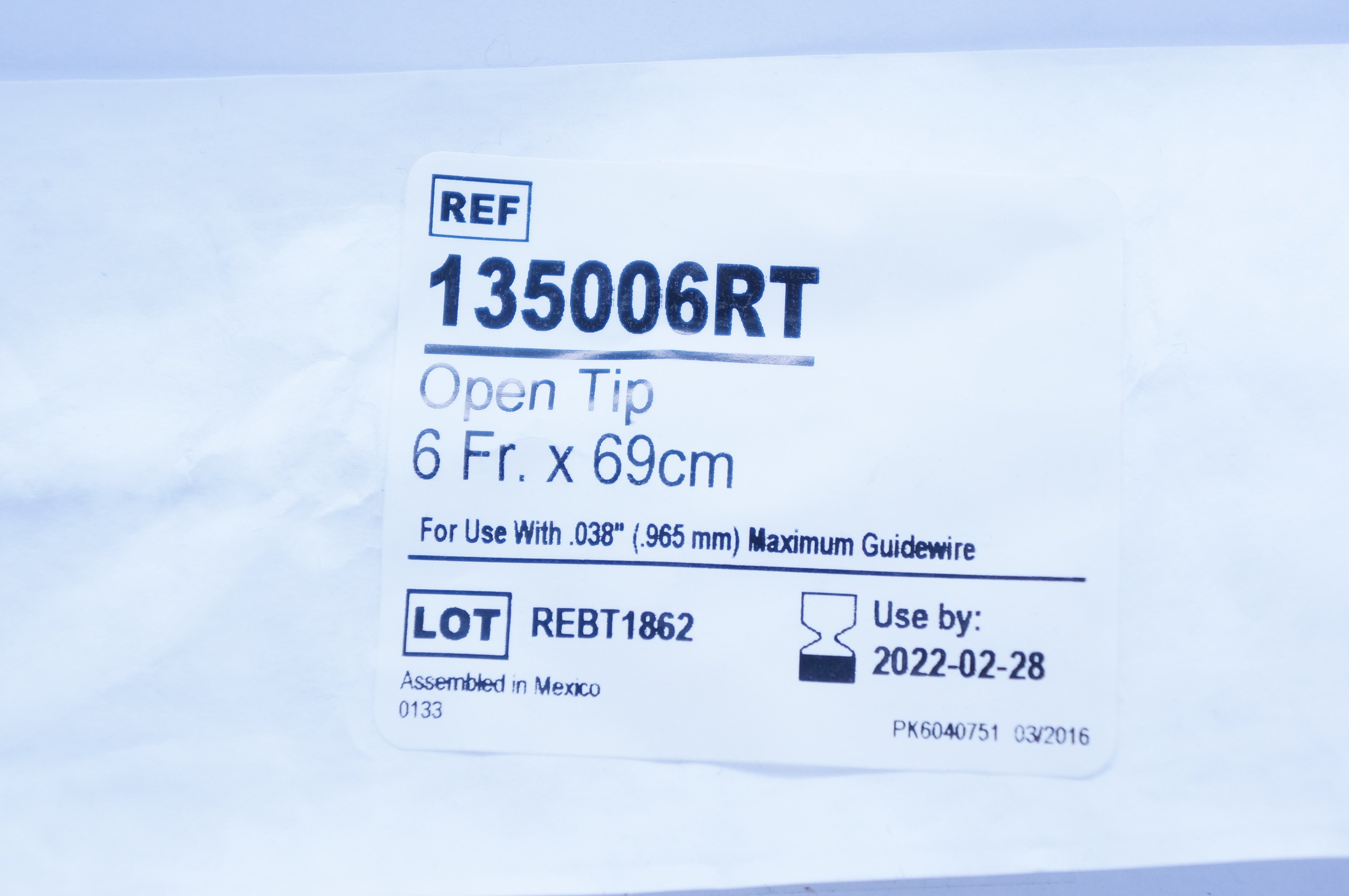 Bard 135006RT Polyurethane Ureteral Cath. Open Tip, Right, 6 Fr x 69 cm