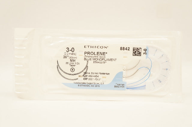 Ethicon 8842 3-0 Prolene Blue Monofilament MH 36mm 1/2c Taper, 36inch (x)