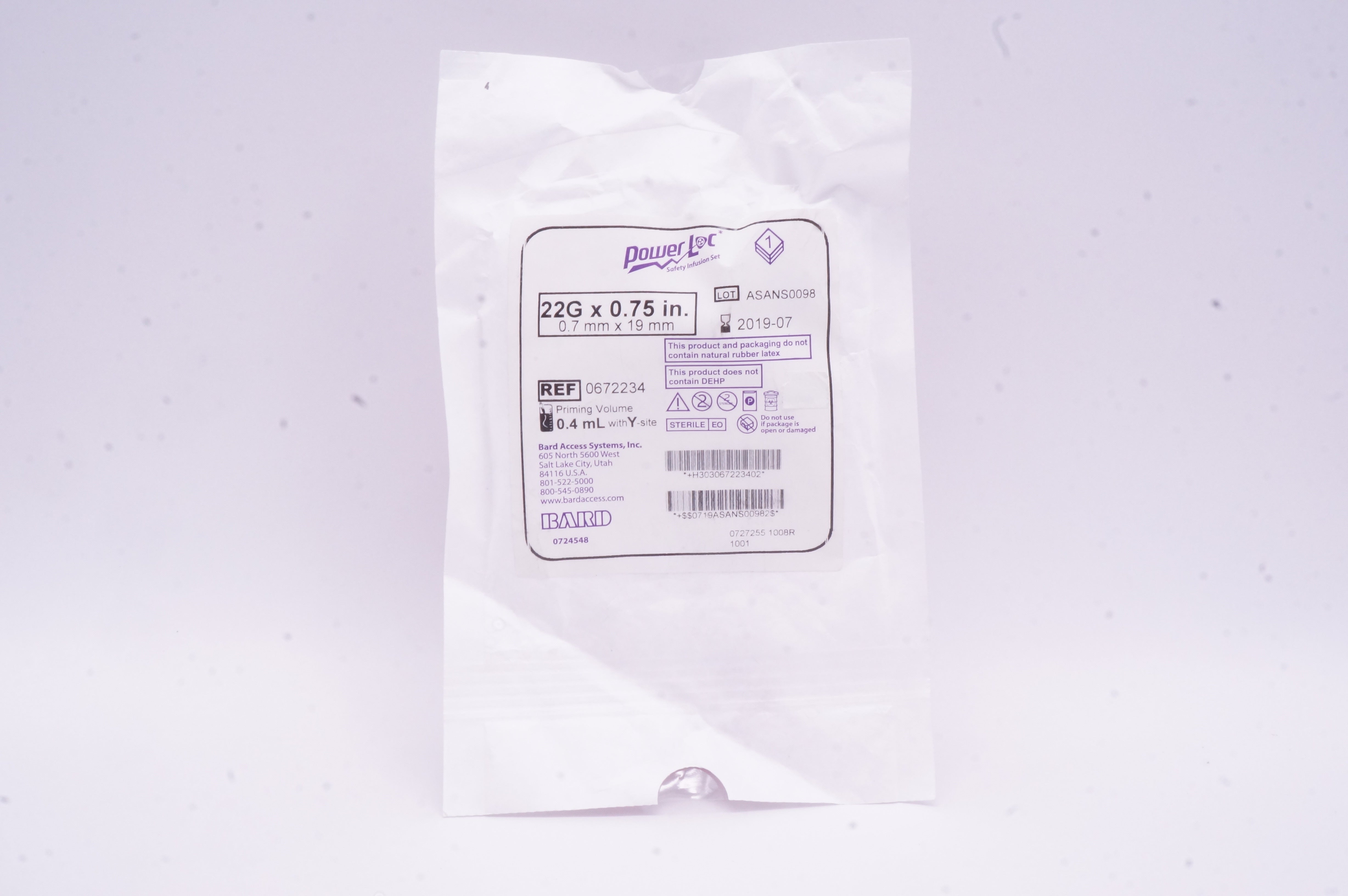 Bard 0672234 Power Loc Safety Infusion Set 20Gx0.75 inch Priming Volume 0.4mL(x)