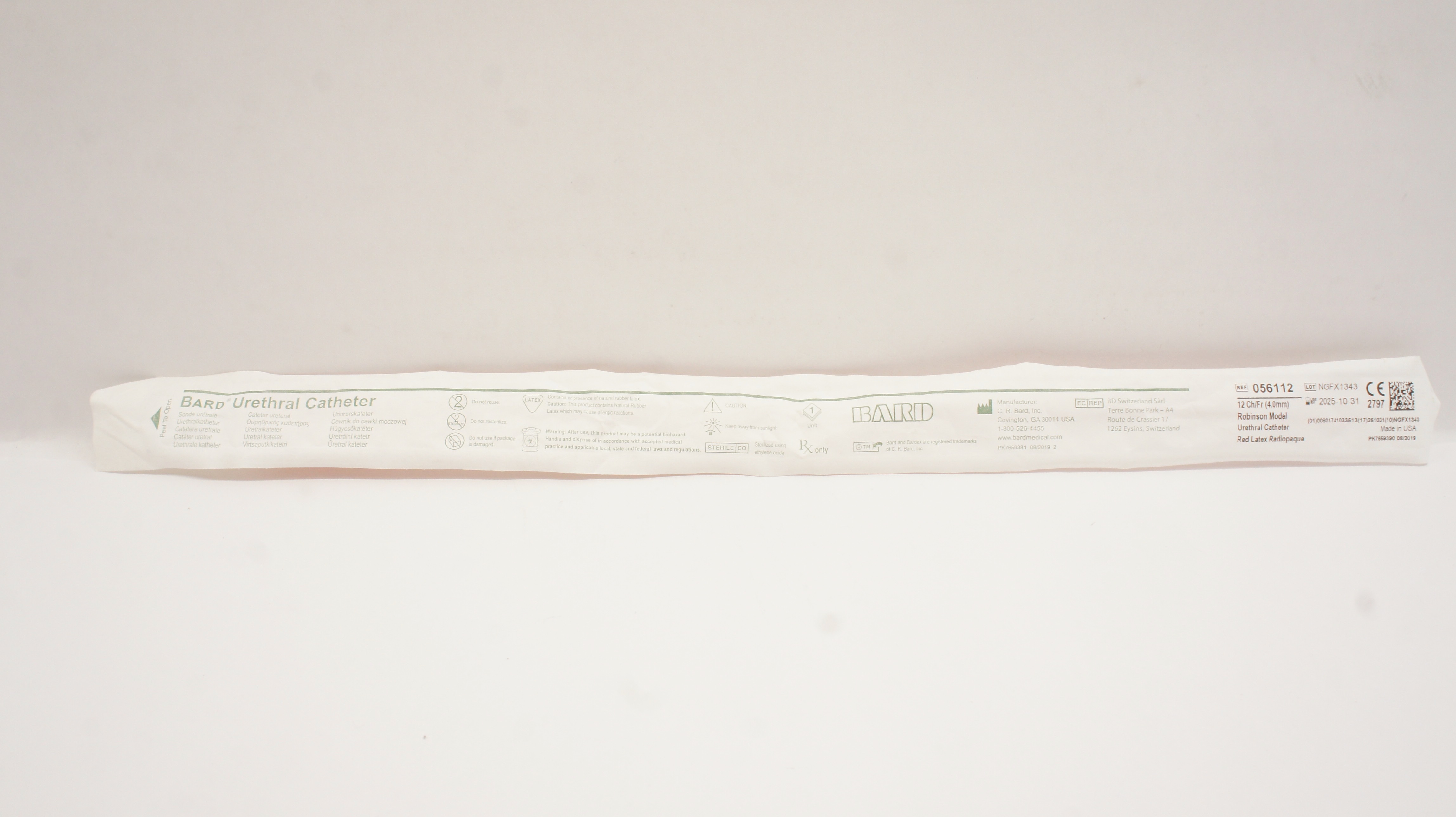 Bard 056112 Urological Catheter 12Fr Robinson Model Urethral Catheter