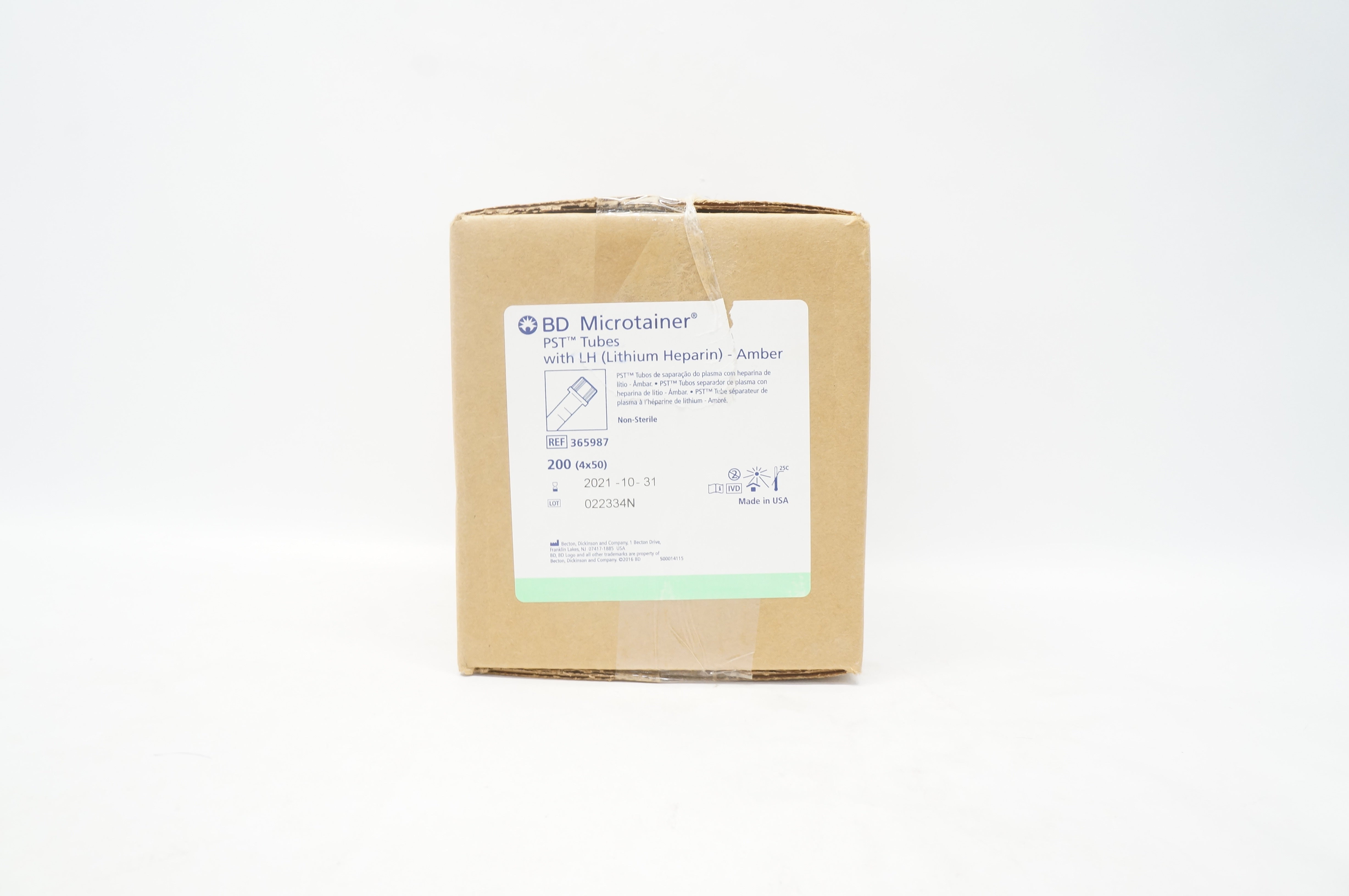 BD 365987 Microtainer PST Tubes with LH (Lithium Heparin) Amber - Box of 200