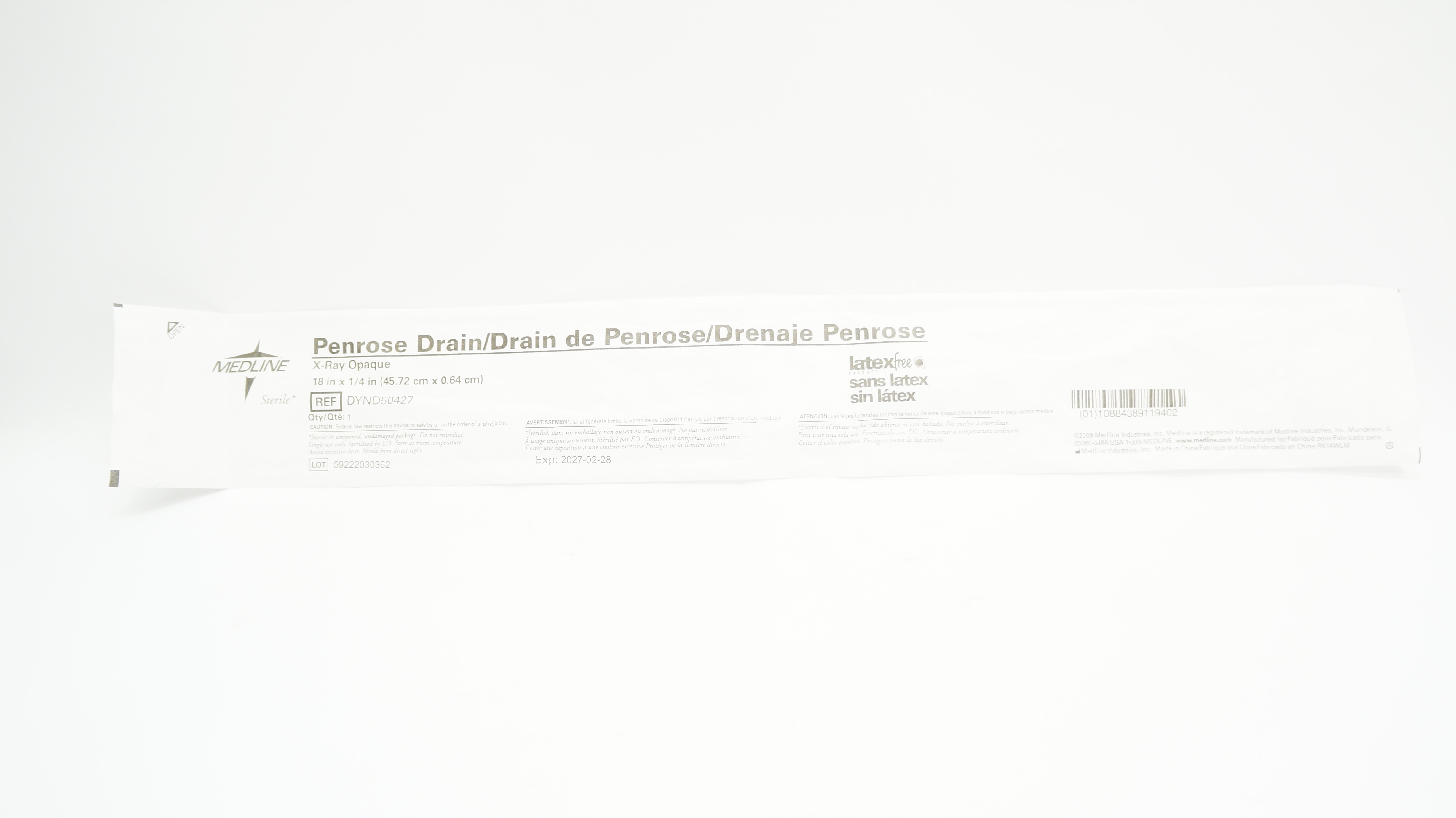 Medline DYND50427 Penrose Drain X-Ray Opaque 18inch x 1/4inch