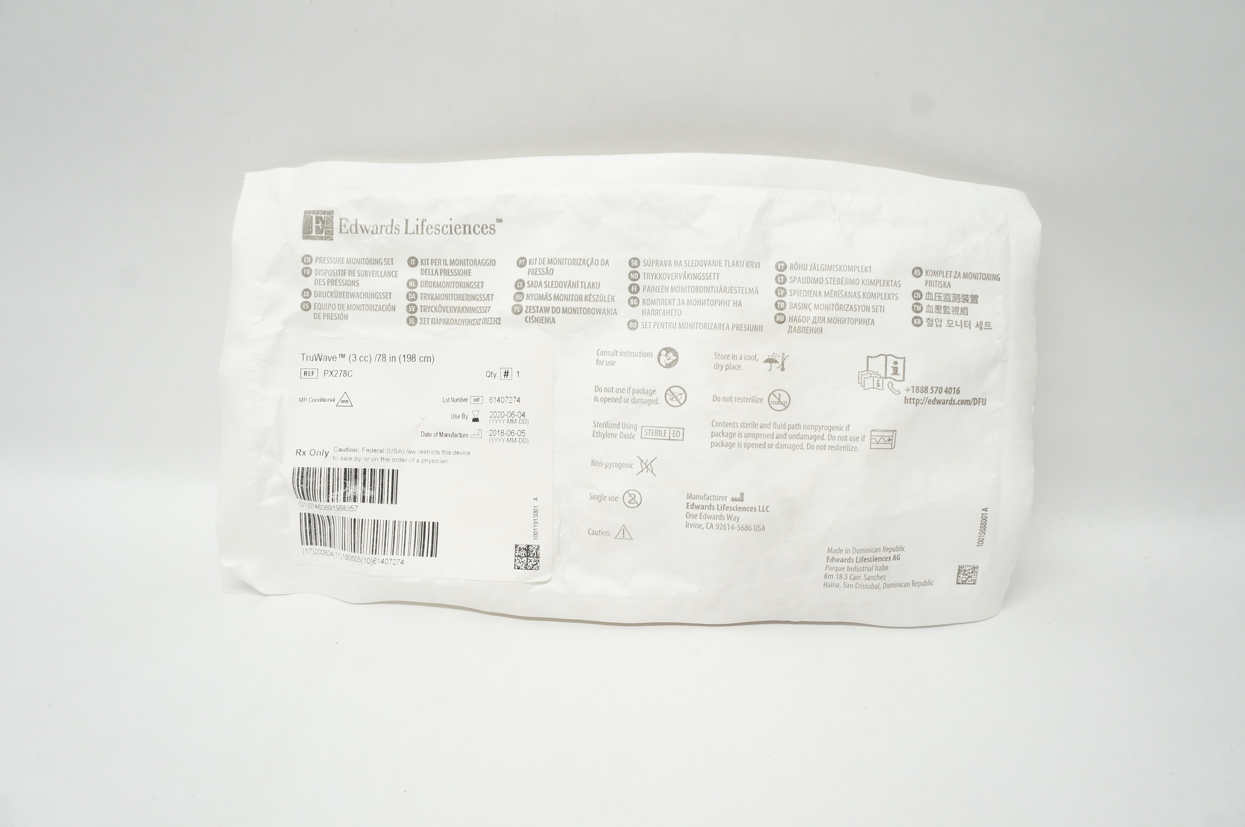 Edwards Lifesciences PX278C TruWave 3cc/78inch Pressure Monitoring Set (x)