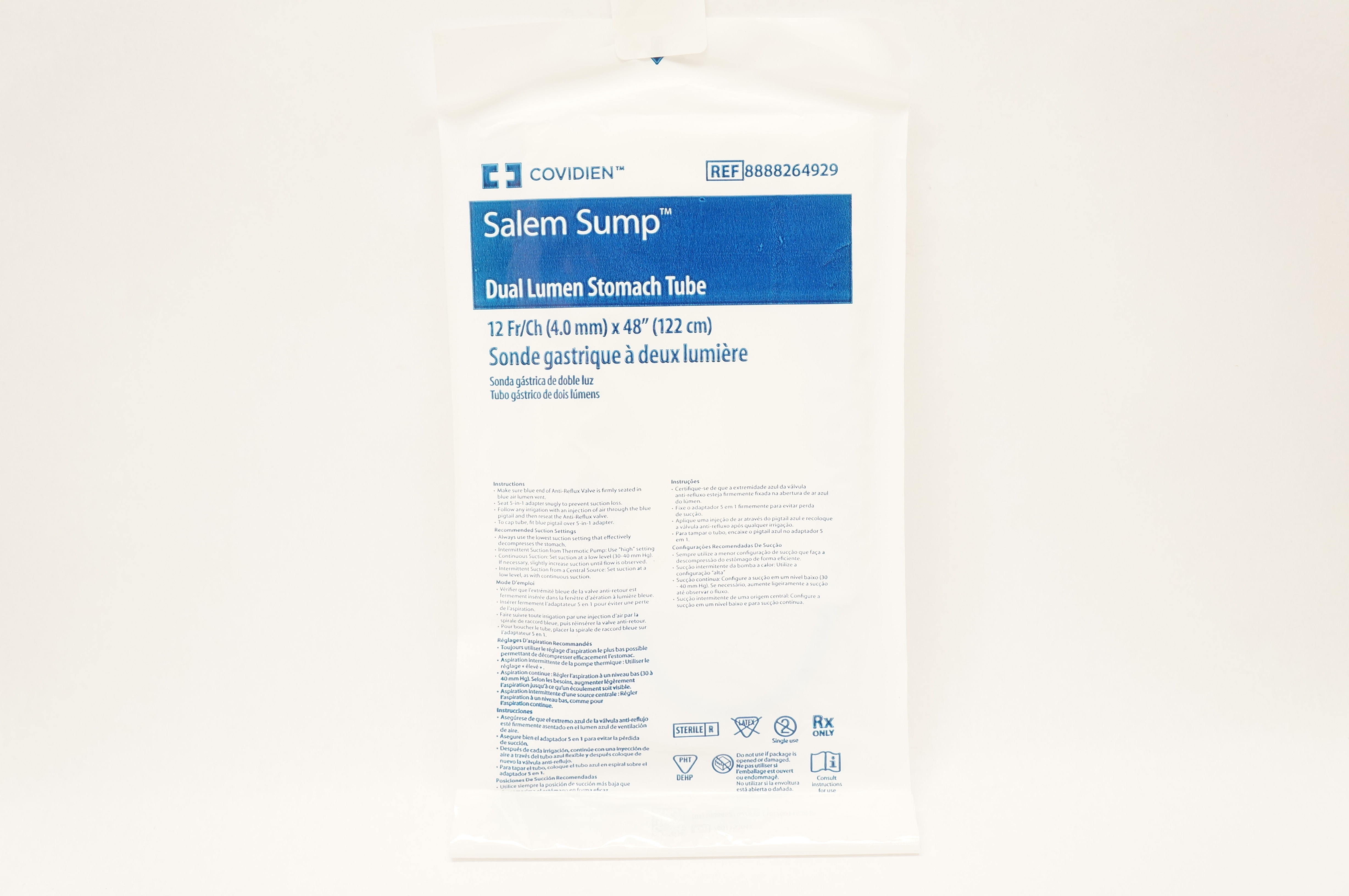 Covidien 8888264929 Salem Sump Dual Lumen Stomach Tube 12Fr/Ch x 48 inch
