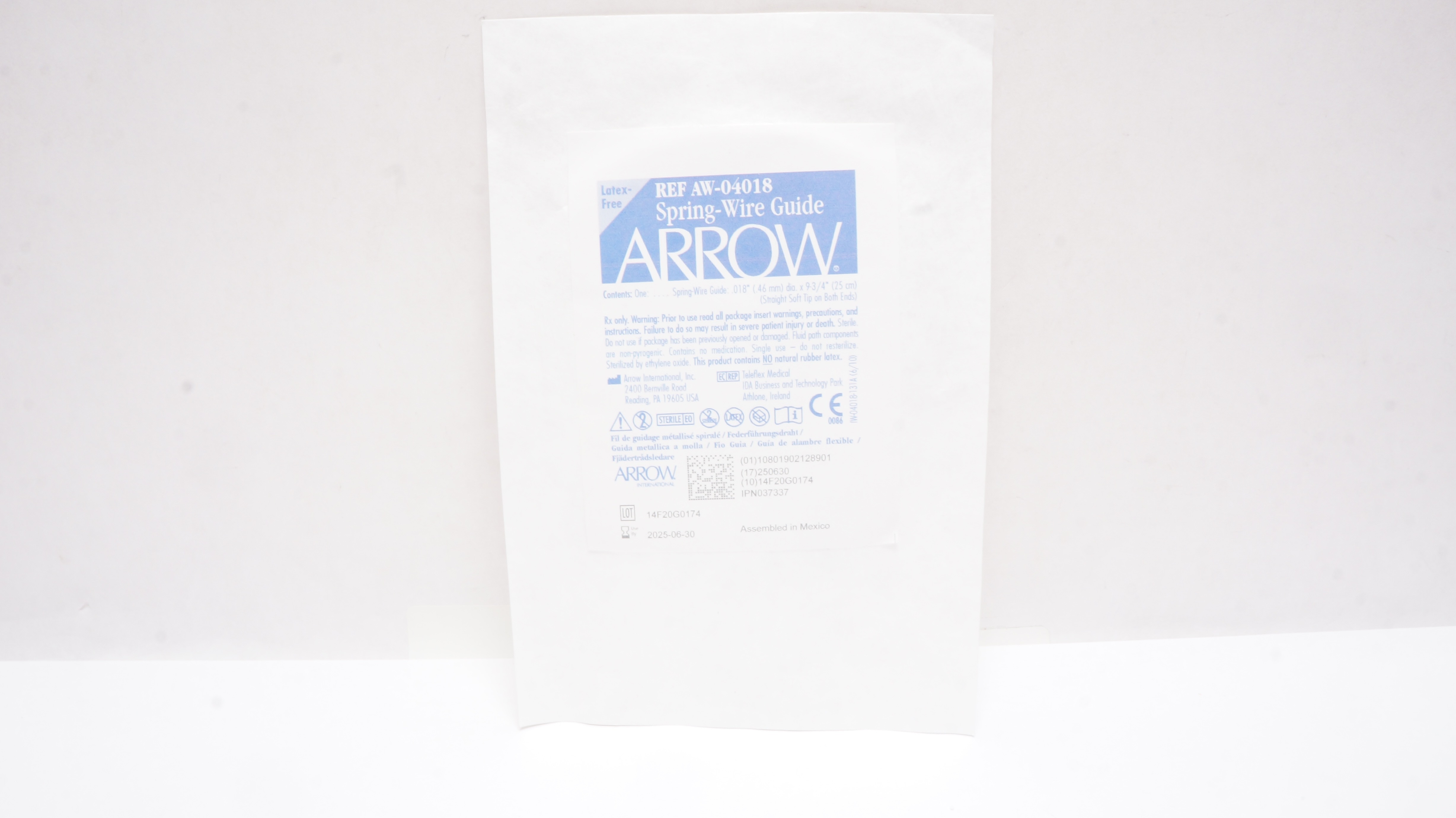Arrow AW-04018 Spring-Wire Guide, Straight Soft Tip, .018inch x 9-3/4In