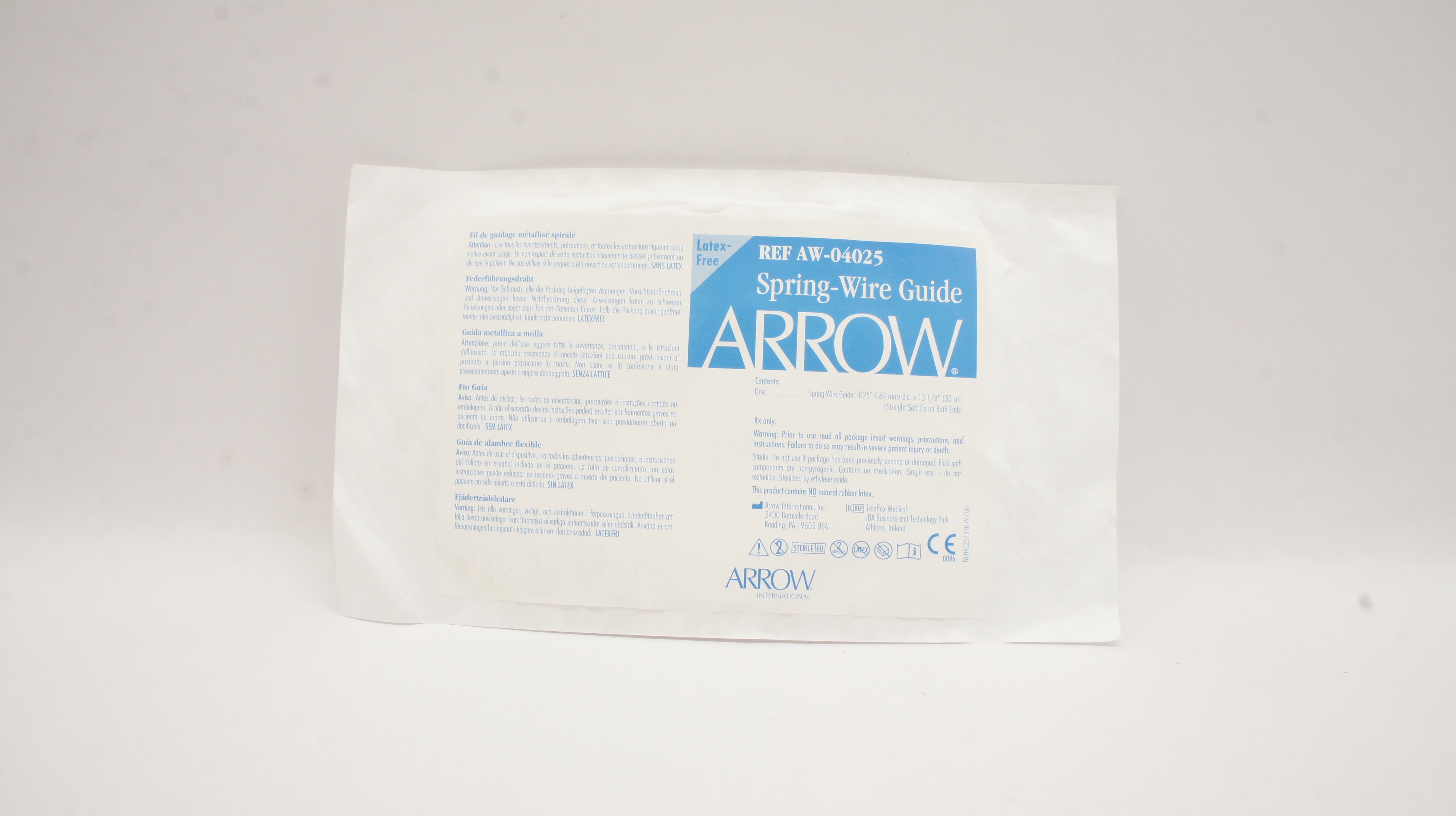 Arrow AW-04025 Spring-Wire Guide Straight Soft Tip, .025inch x 13-1/8inch (x)