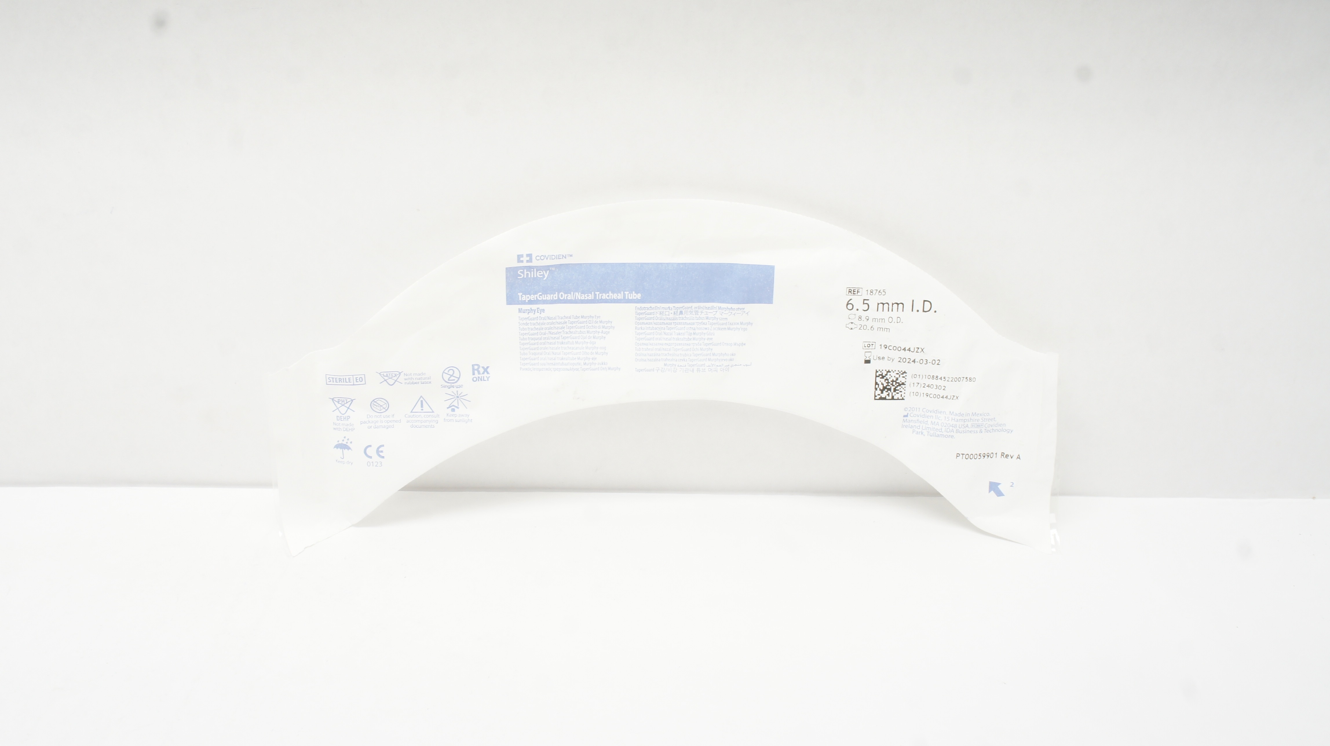 Covidien 18765 Shiley TaperGuard Oral/Nasal Tracheal Tube 6.5 x 8.9 x 20.6mm (x)
