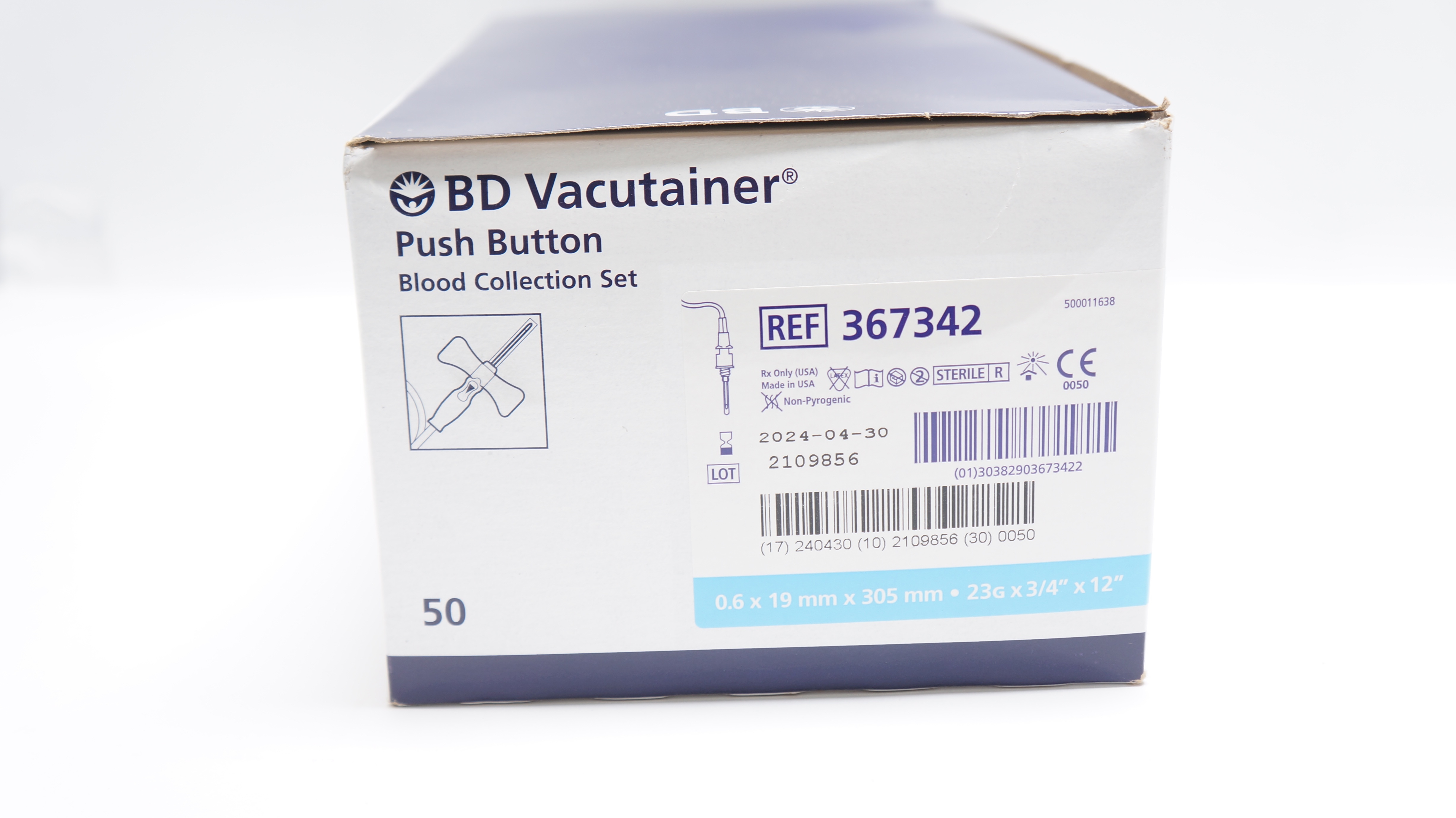 BD 367342 Vacutainer Blood Collection Set 23G x 3/4 x 12inch (x)- Box of 50