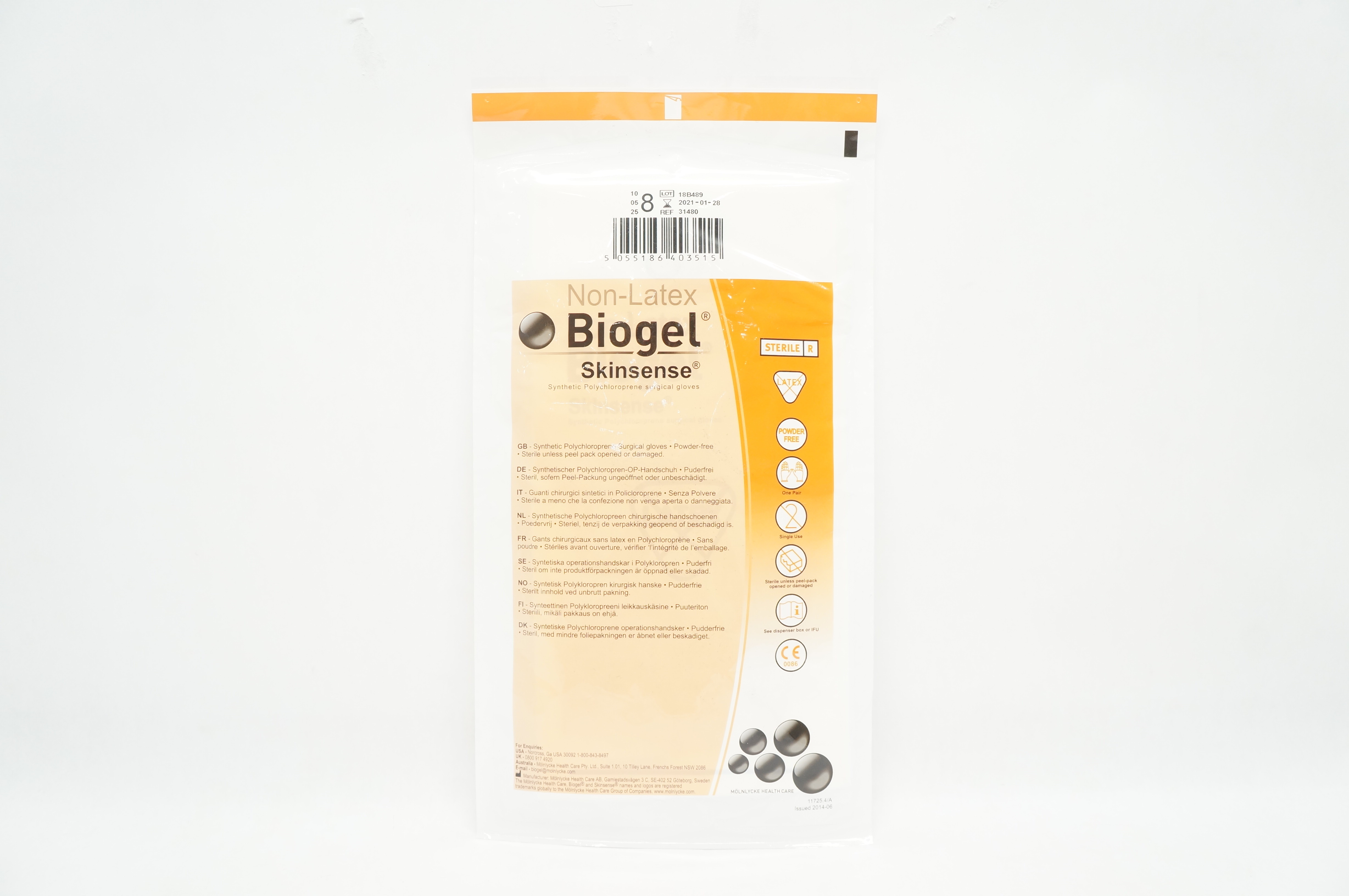 Molnlycke Healthcare 31480 Biogel Skinsense Sterile Surgical Gloves