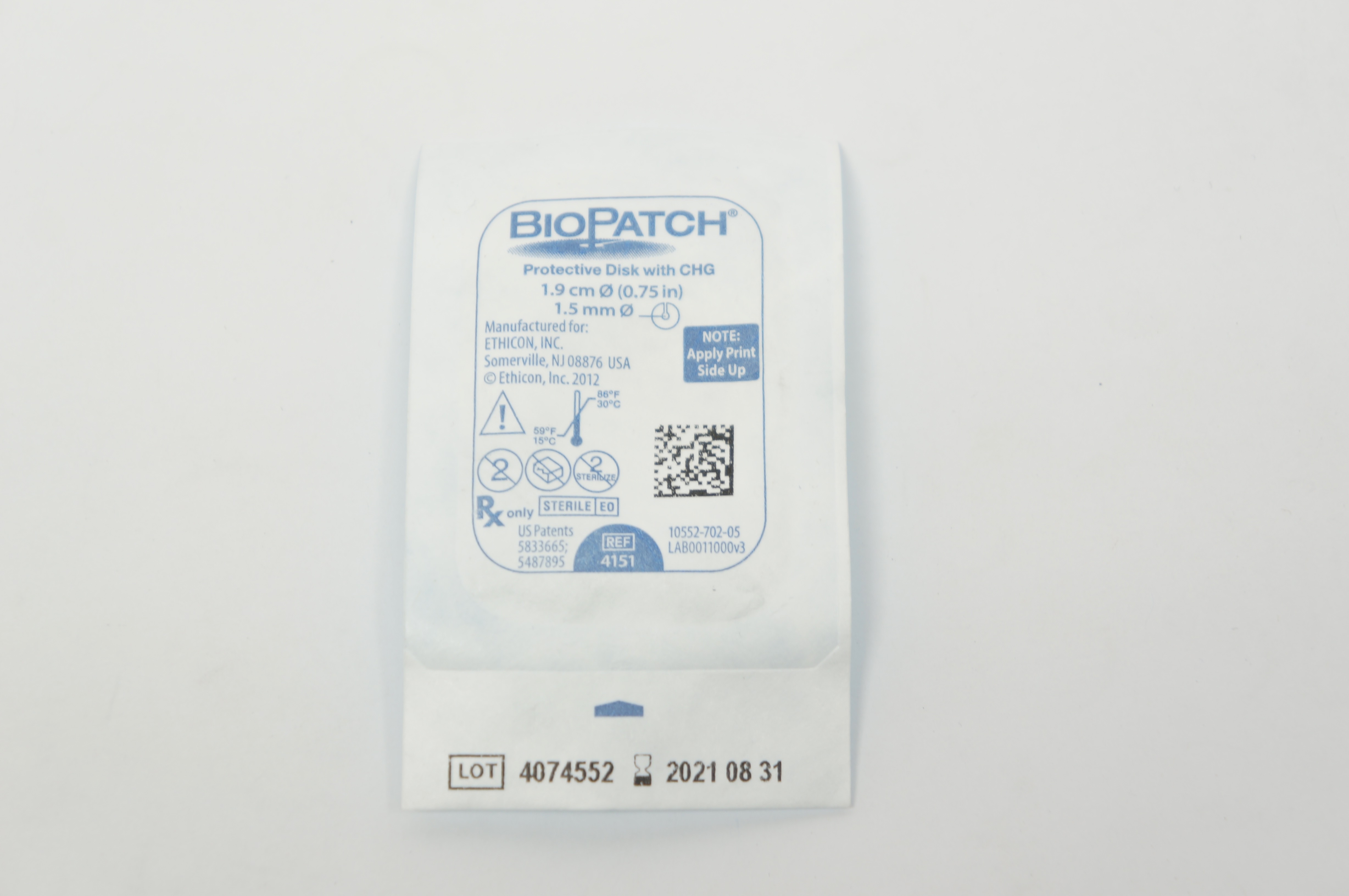 Ethicon 4151 BioPatch Protective Disk with CHG 0.75 inch x 1.5 mm (x)