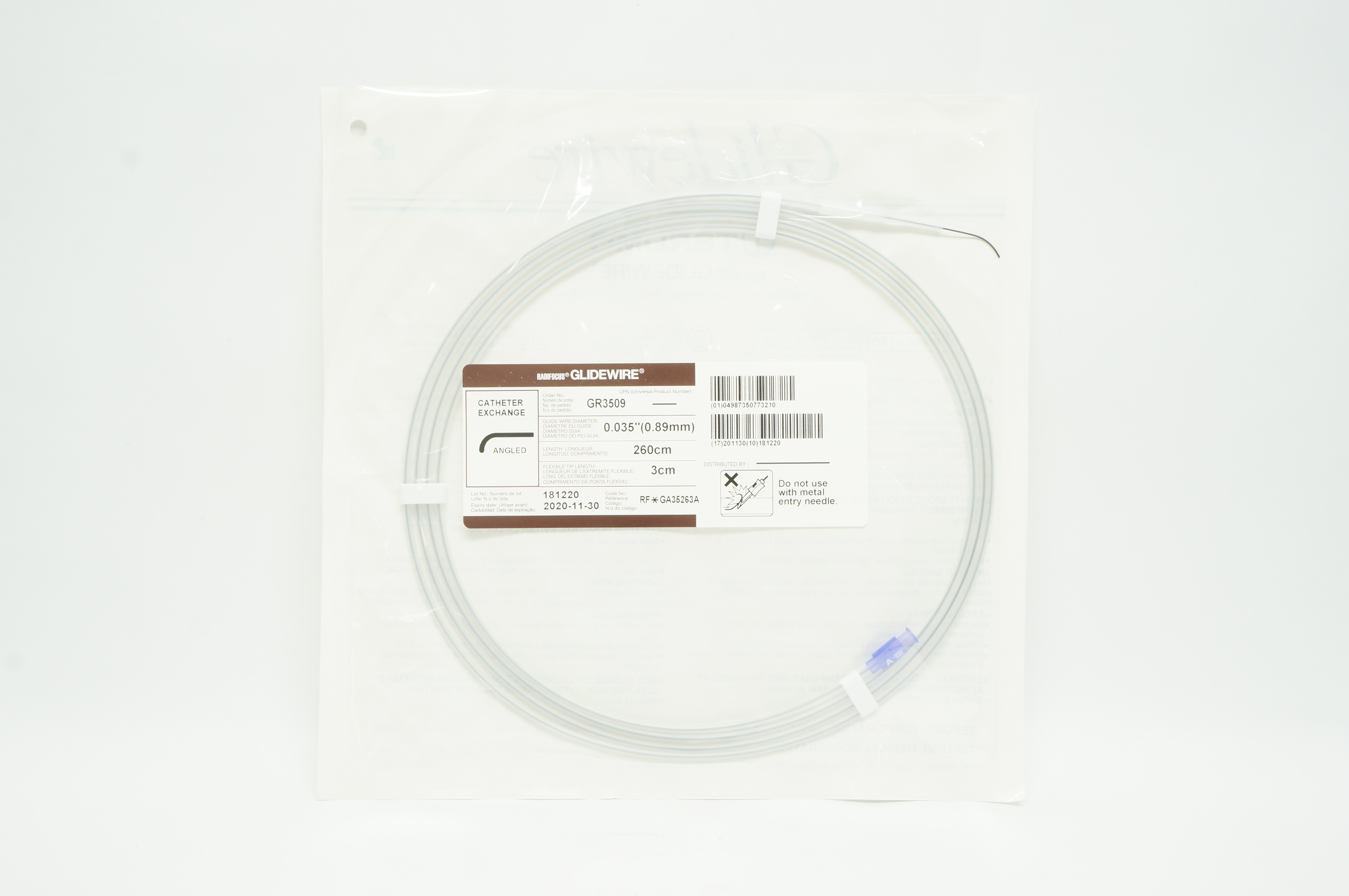 Terumo GR3509 Radifocus Glidewire Cath. Exchange, Angled 0.035inch x 260cm (x)