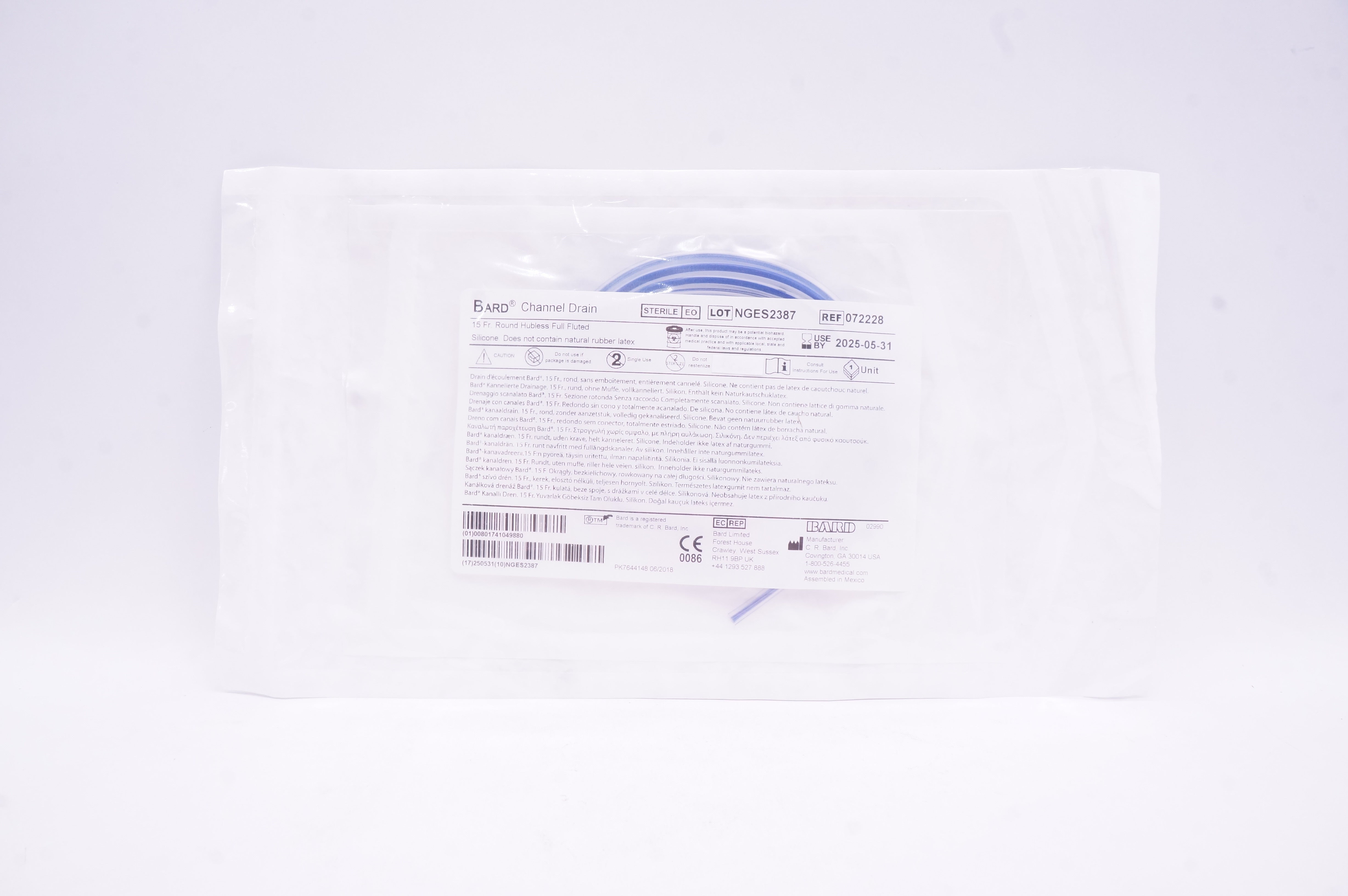 Bard 072228 Channel Drain 15Fr Round Hubless Full Fluted