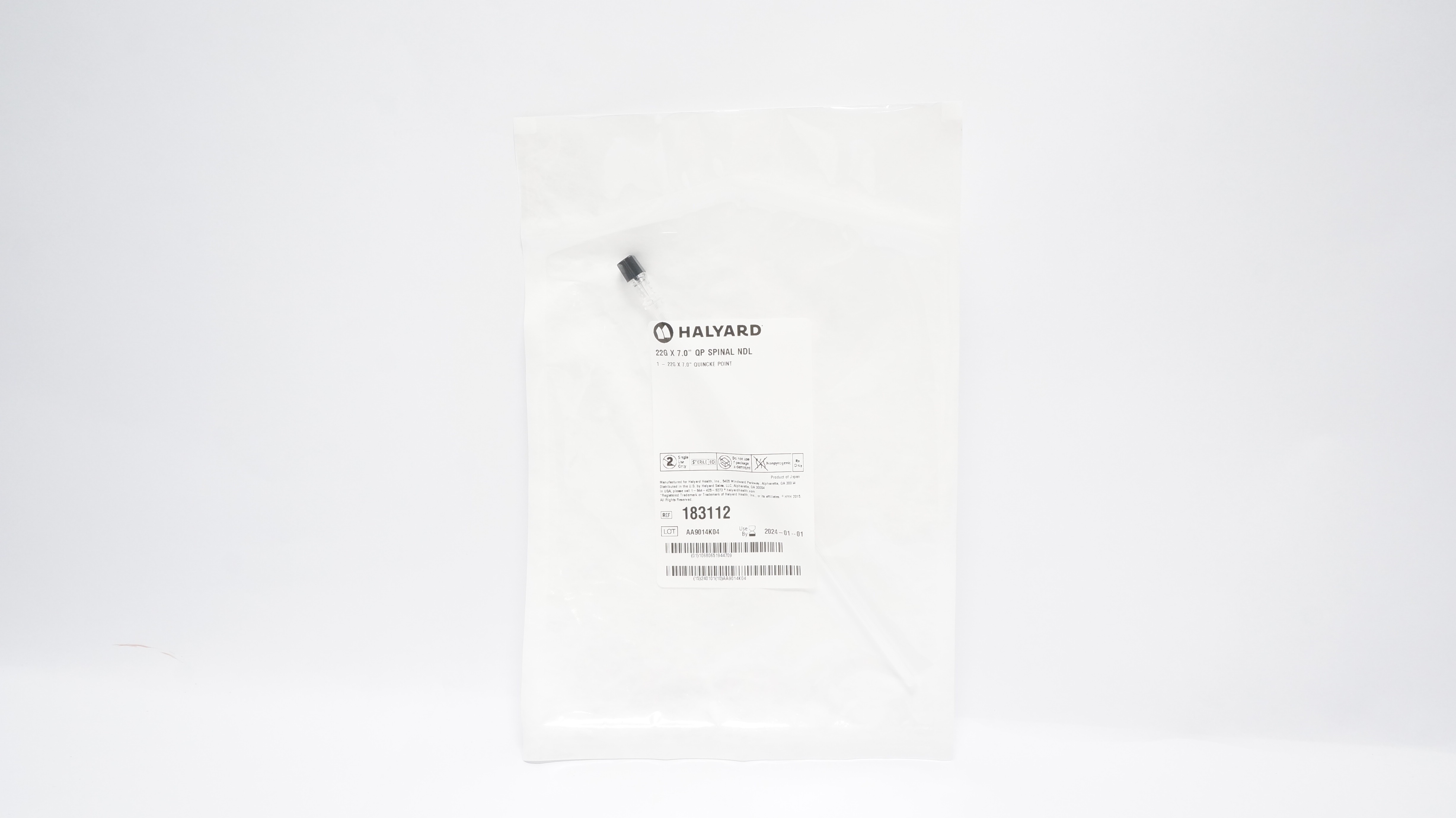 Halyard 183112 Quincke Spinal Needle, 22G x 7.0 inch (x)