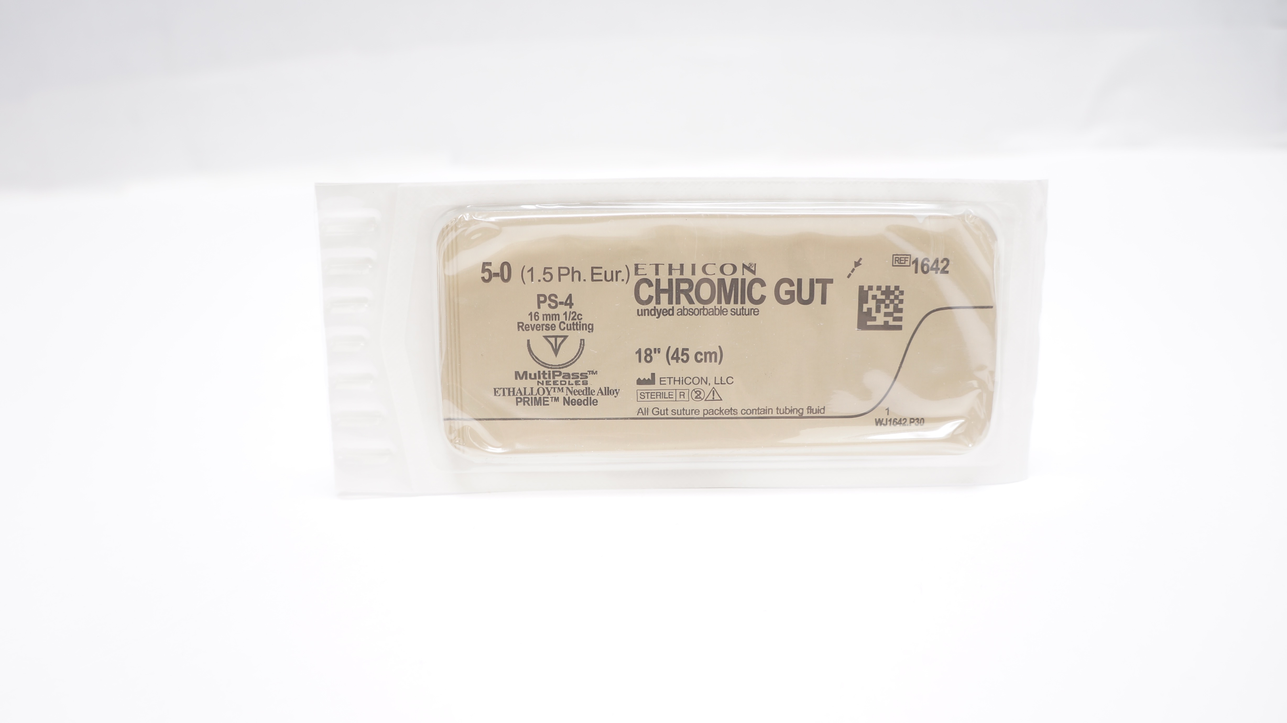 Ethicon 1642 5-0 Chromic Gut Undyed Stre PS-4 16mm 1/2c Reverse Cutting, 18inch