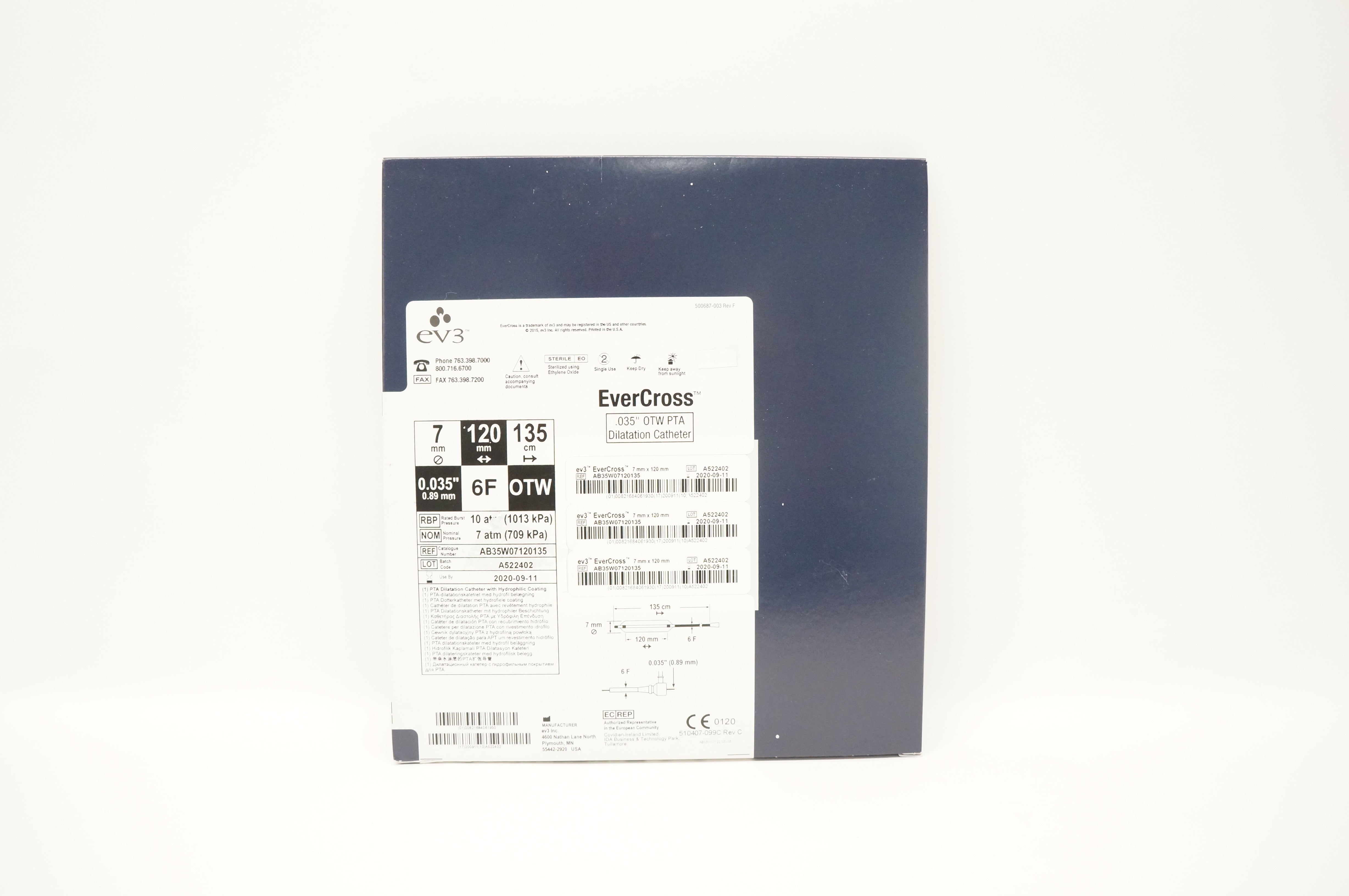 EV3 AB34W07120135 EverCross OTW PTA Dilatation Cath. 6F x .035inch x 135cm  (x)