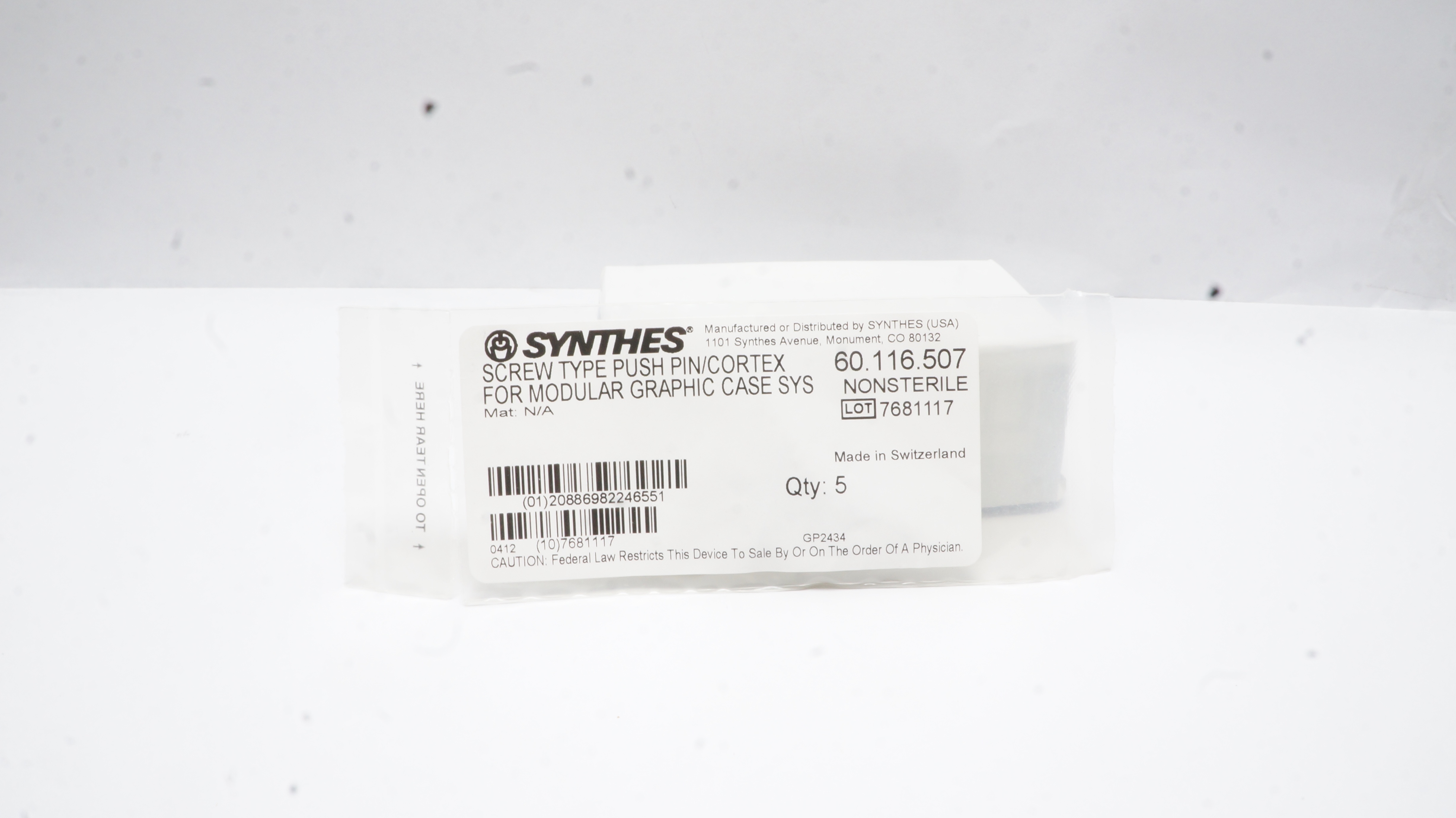 Synthes 60.116.507 Screw Type Push Pin/Cortex - Box of 5