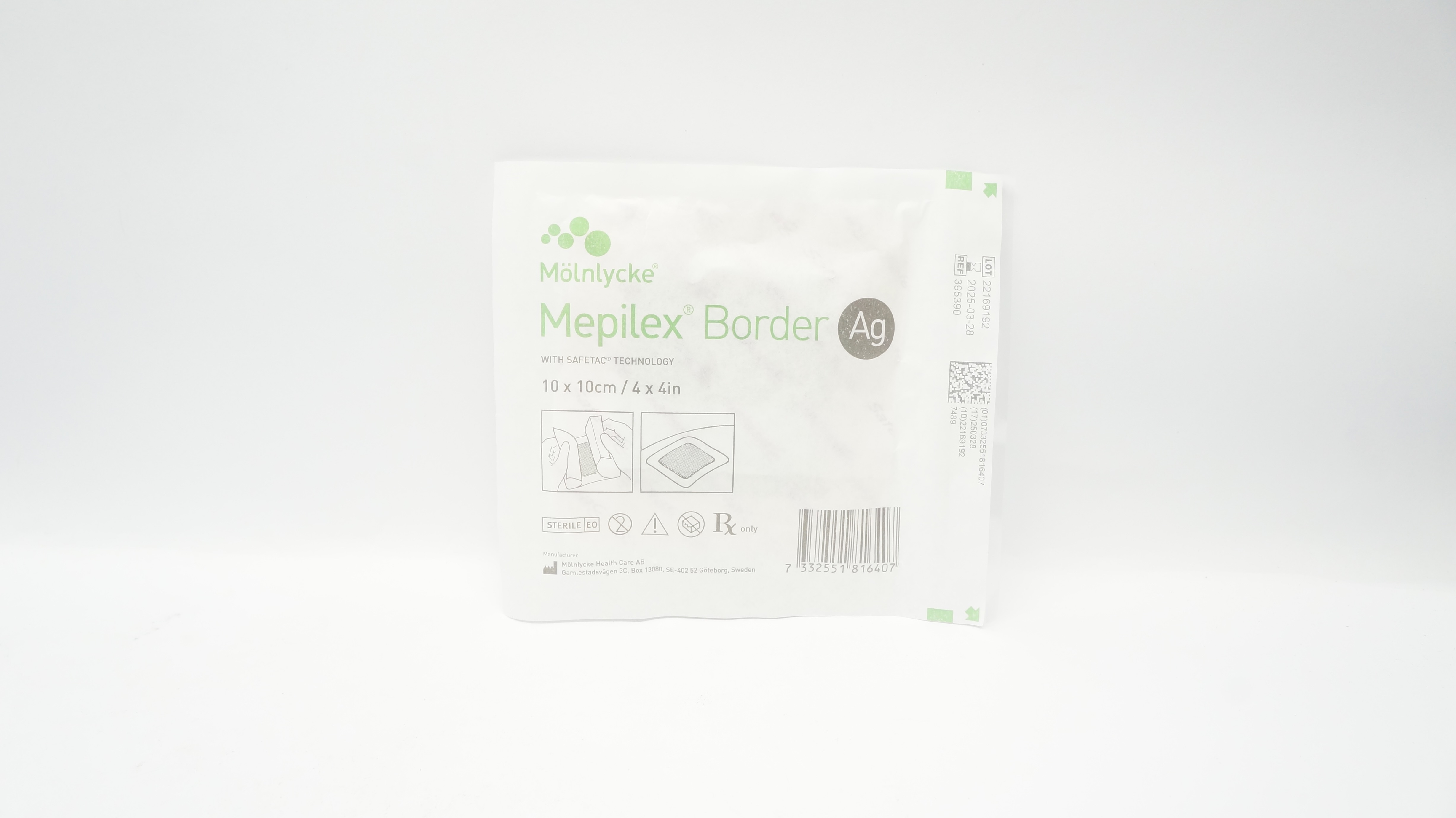 Molnlycke 395390 Mepilex Foam Dressing Border Ag 4 x 4inch