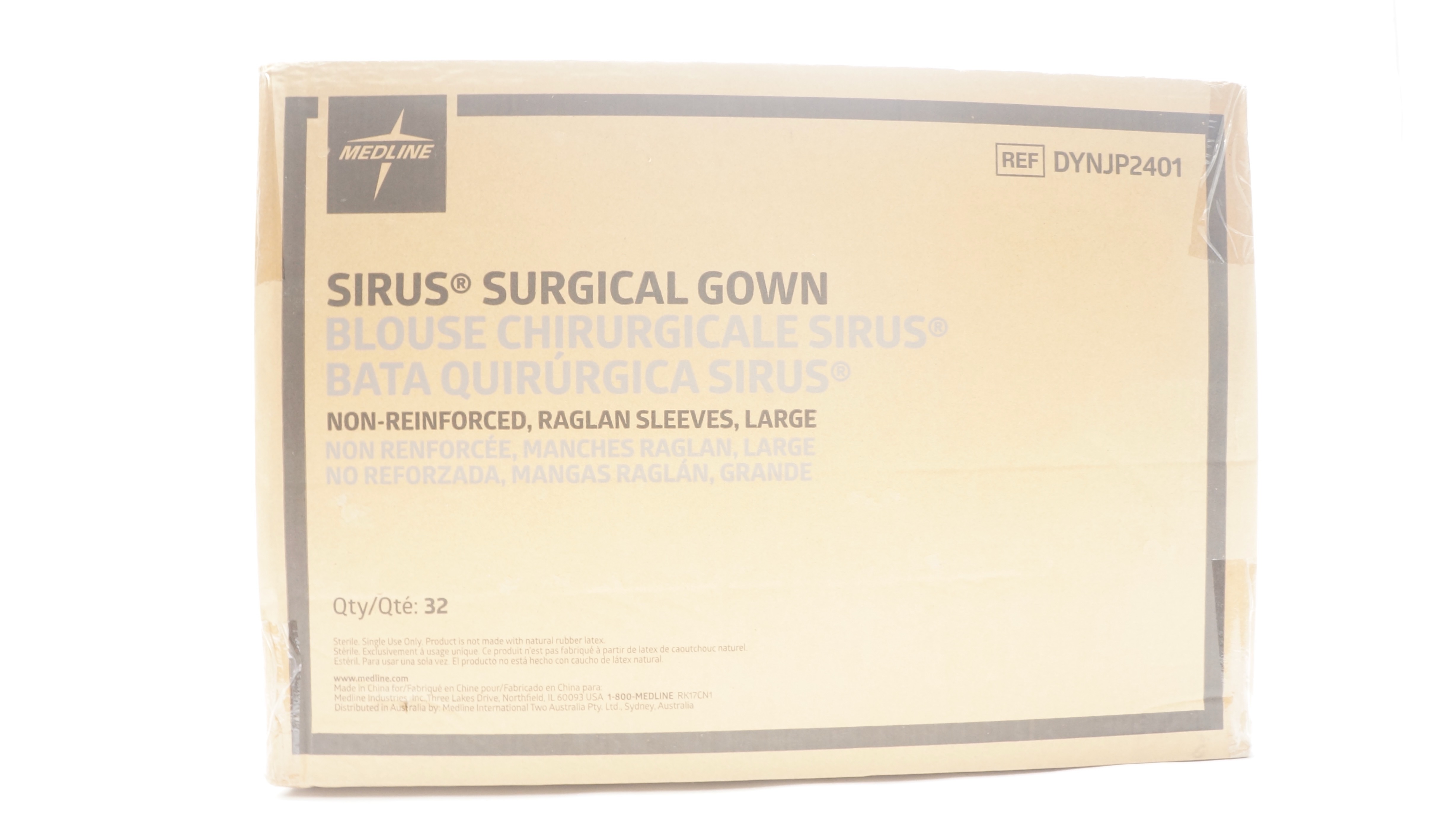 Medline DYNJP2401 Surgical Gown Non-Reinforced Raglan Sleeves, Large- Case of 32