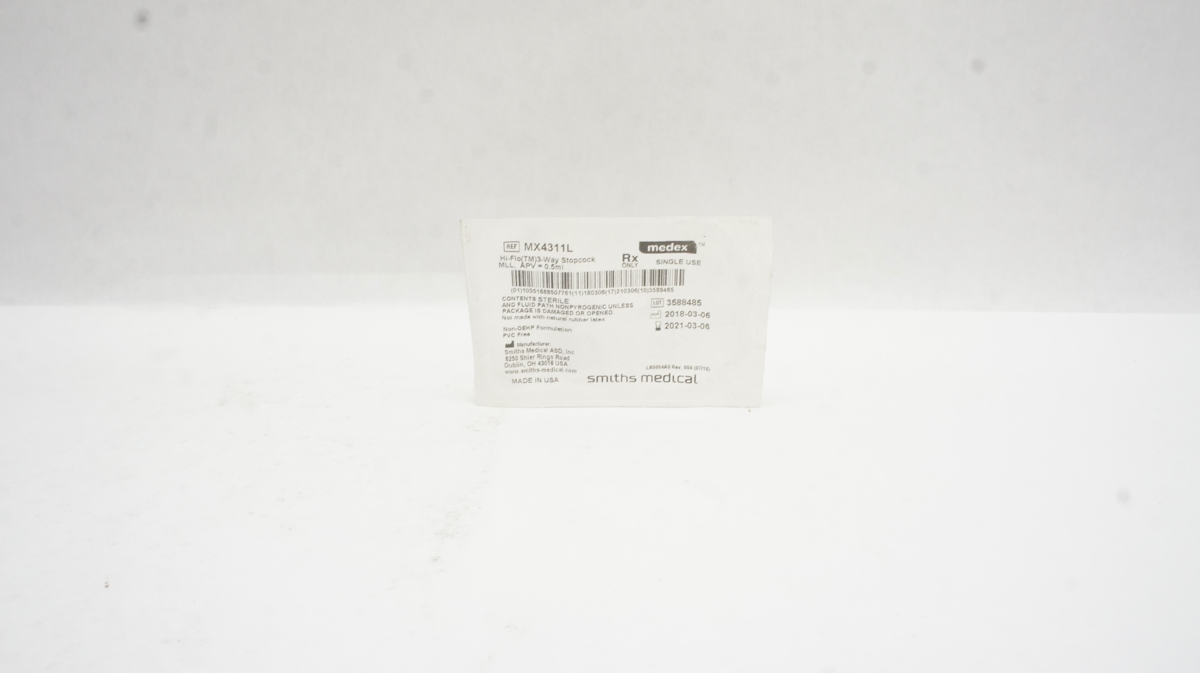 Smiths Medical MX4311L Hi-Flo 3 Way Stopcock MLL,  APV 0.5ml Sterile (x)