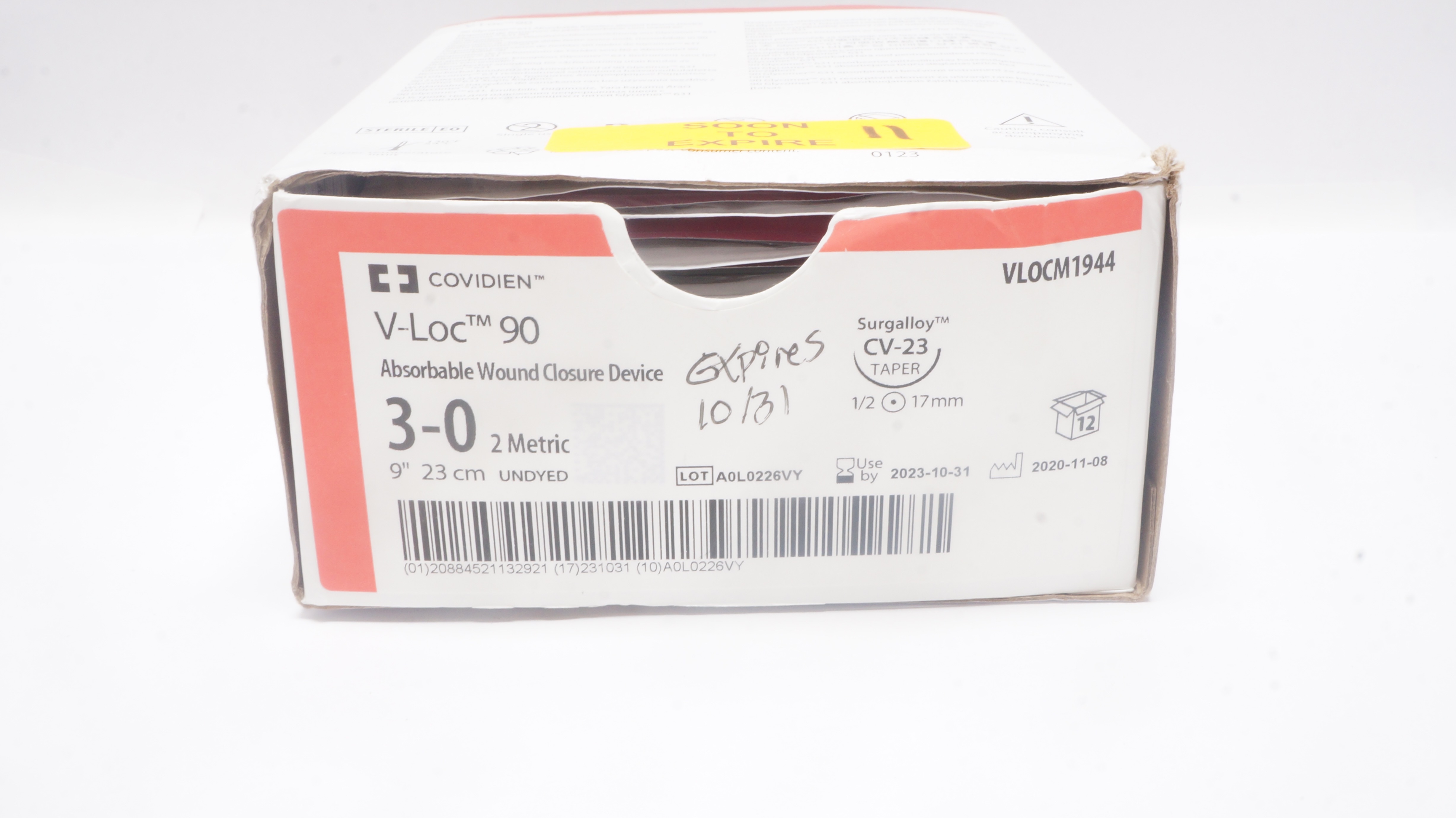 Covidien VLOCM1944 3-0 V-Loc 90 Absorbable Wound, CV-23, 1/2c 17mm - Box of 11