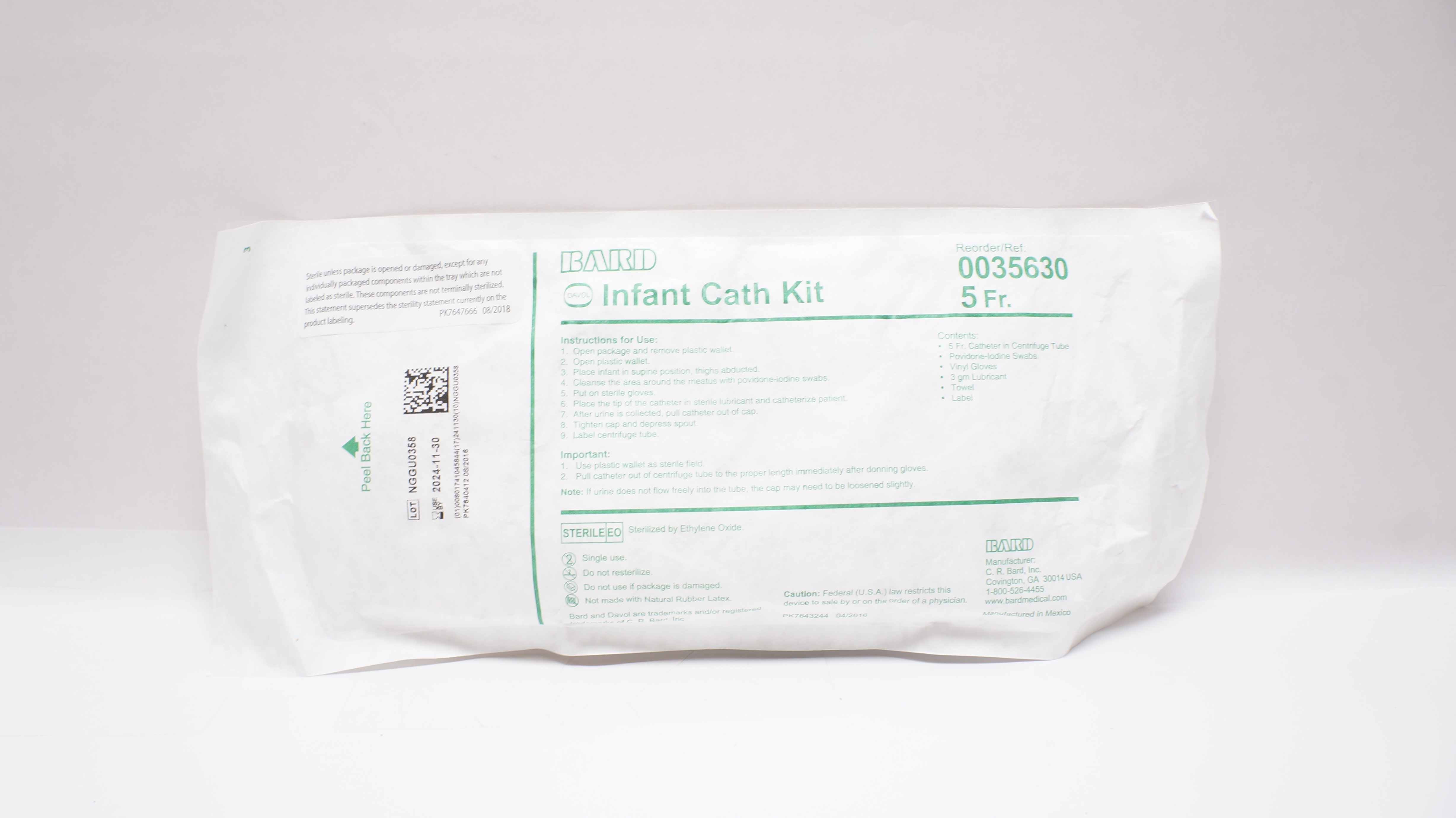 Bard 0035630 Davol Infant and Pediatric Cath. Kit 5Fr.