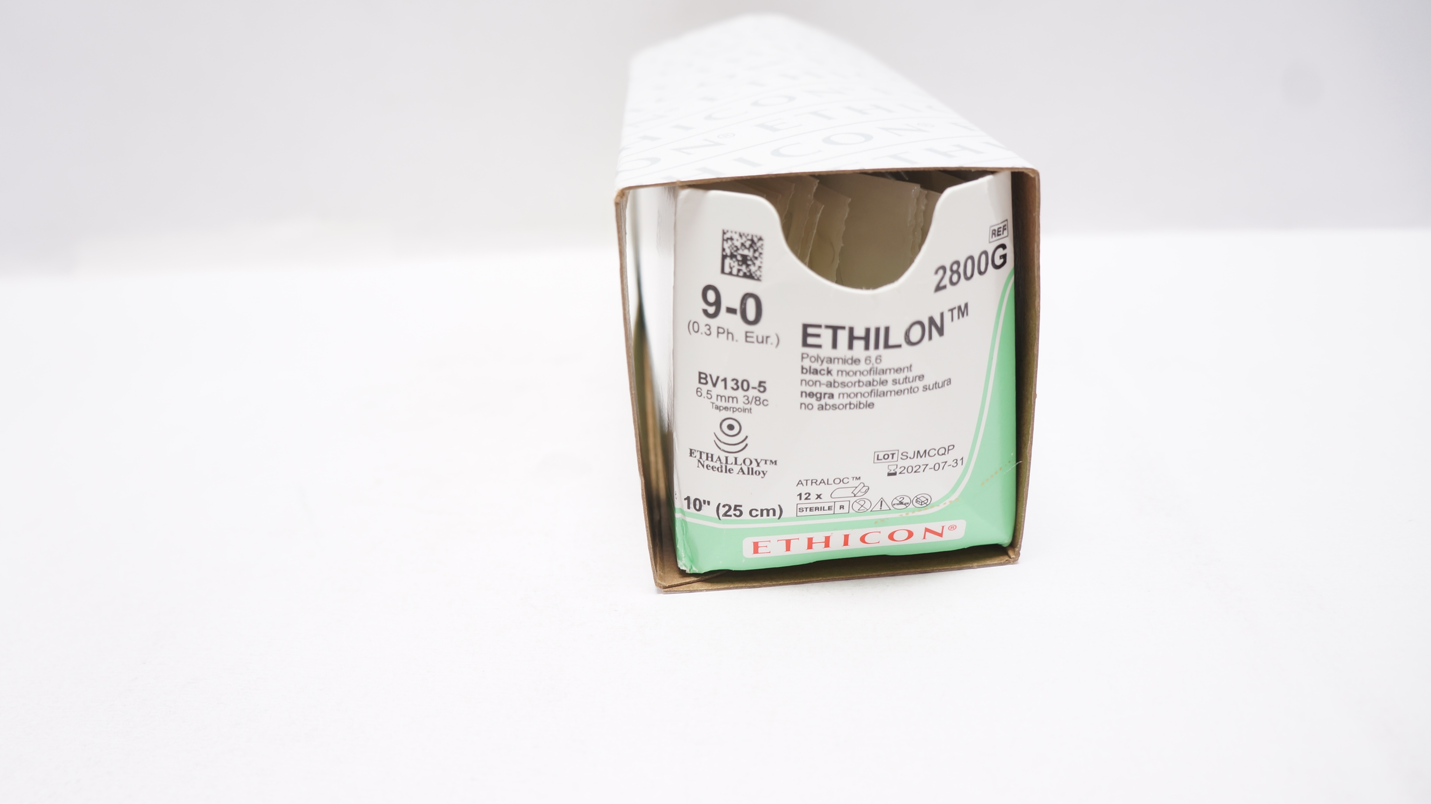 Ethicon 2800G 9-0 ETHILON Black 10inch Stre., BV130-5 Double Armed - Box of 10