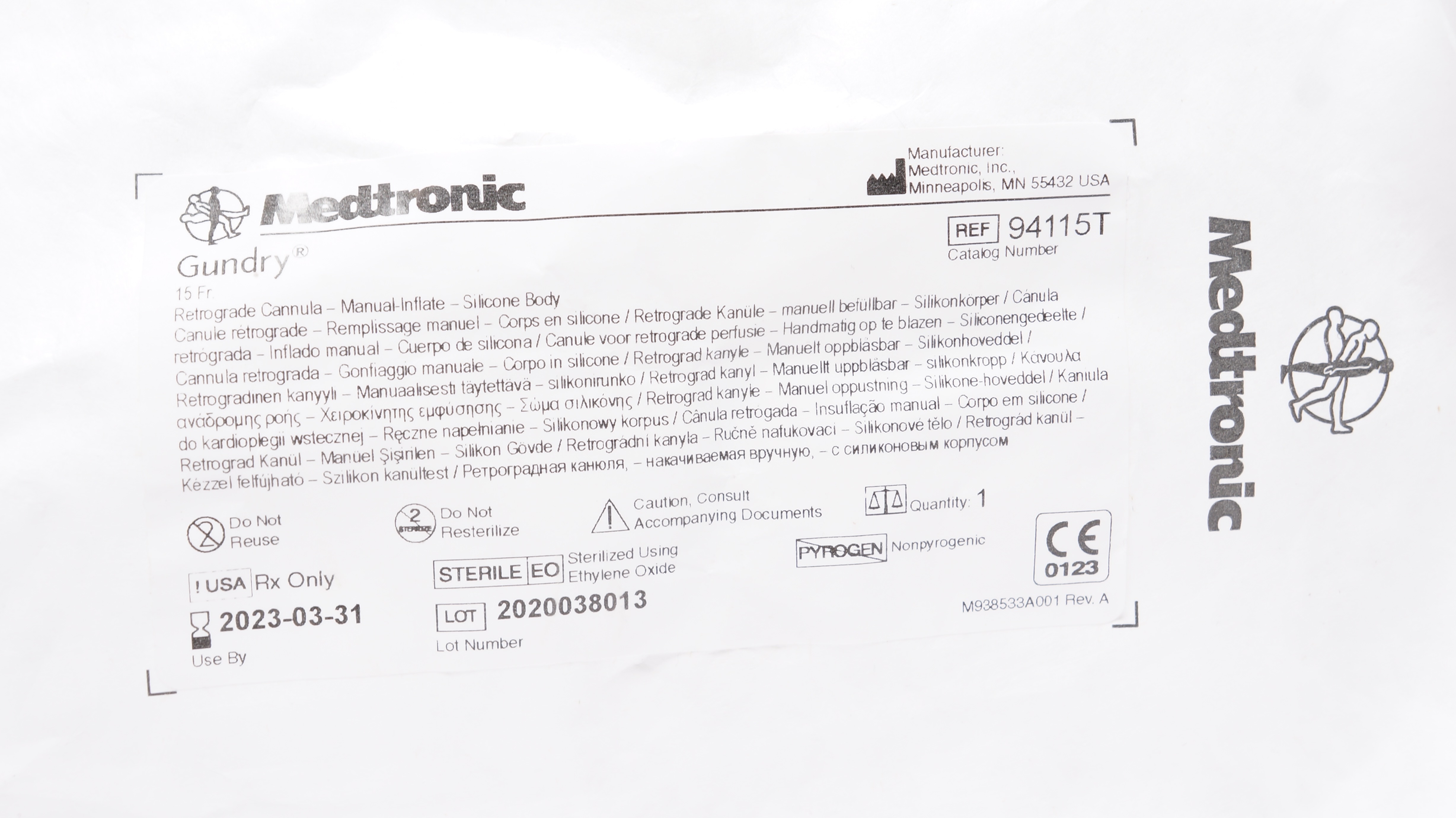 Medtronic 94115T Gundry Retrograde Cannula-Manual-Inflate-Silicone Body 15Fr (x)