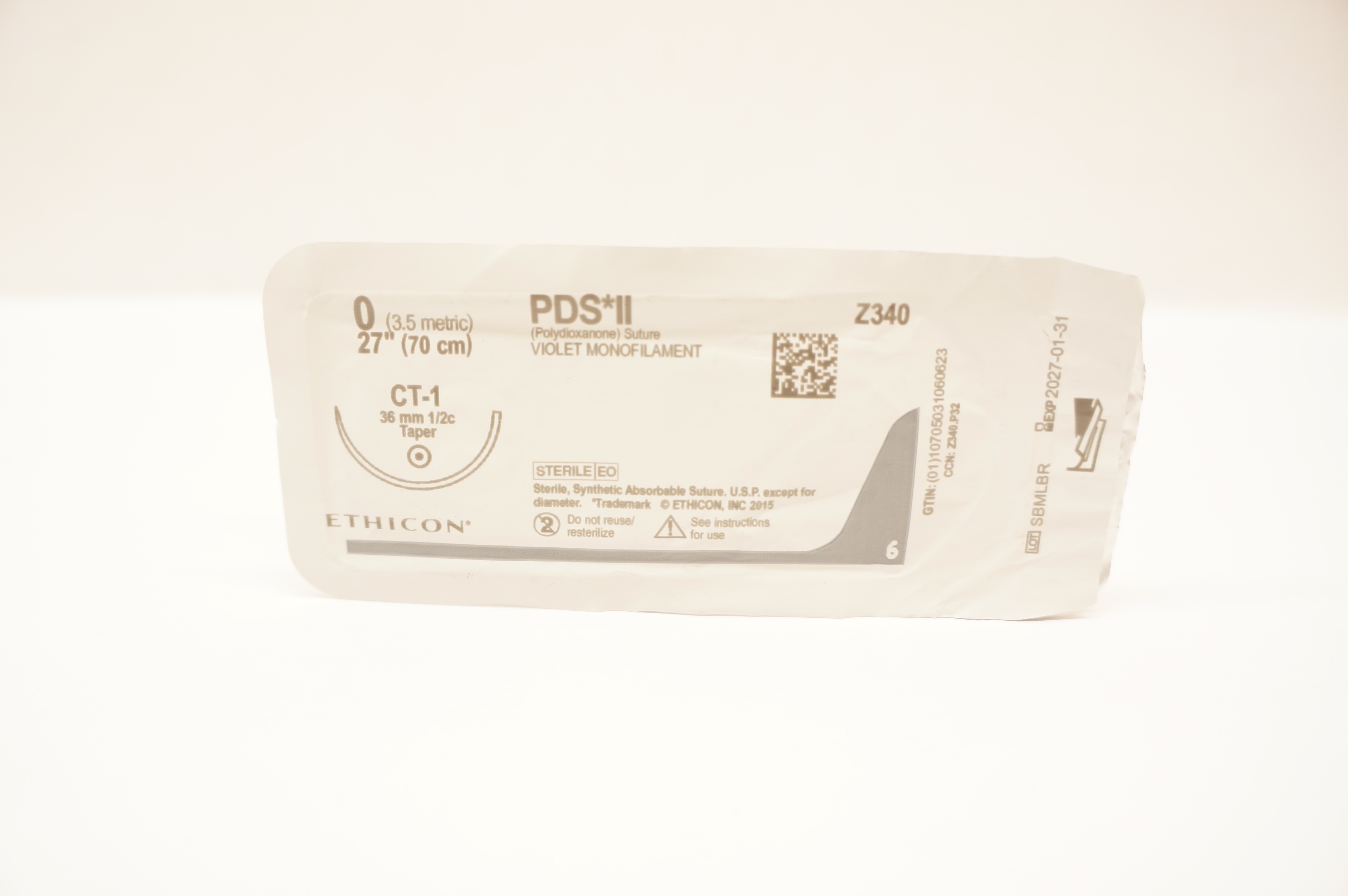 Ethicon Z340 0 PDS II Polydioxanone Stre CT-1 36mm 1/2c Taper, 27inch