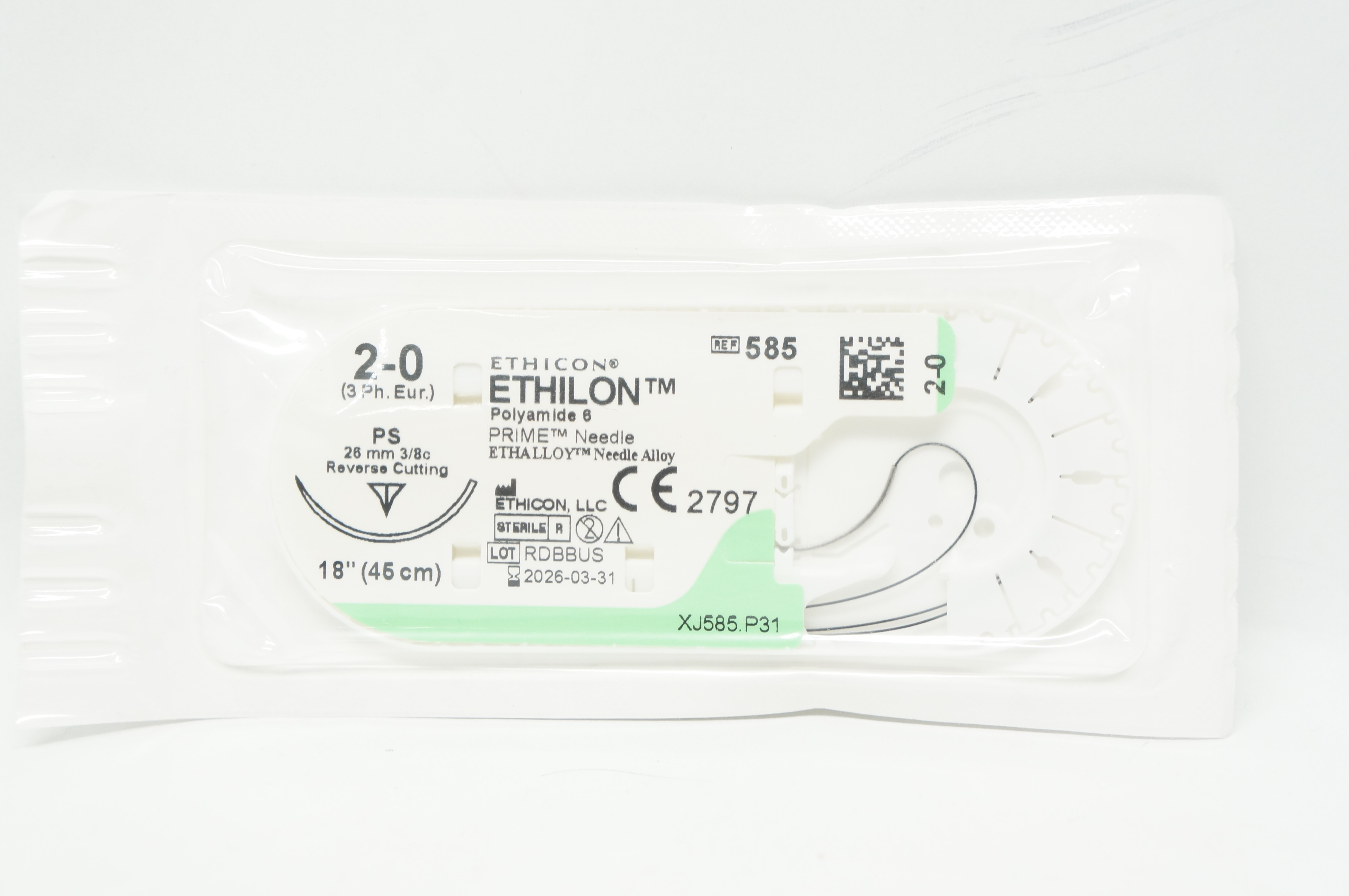 Ethicon 585 2-0 ETHILON Stre PS, 26mm 3/8c Reverse Cutting, 18inch