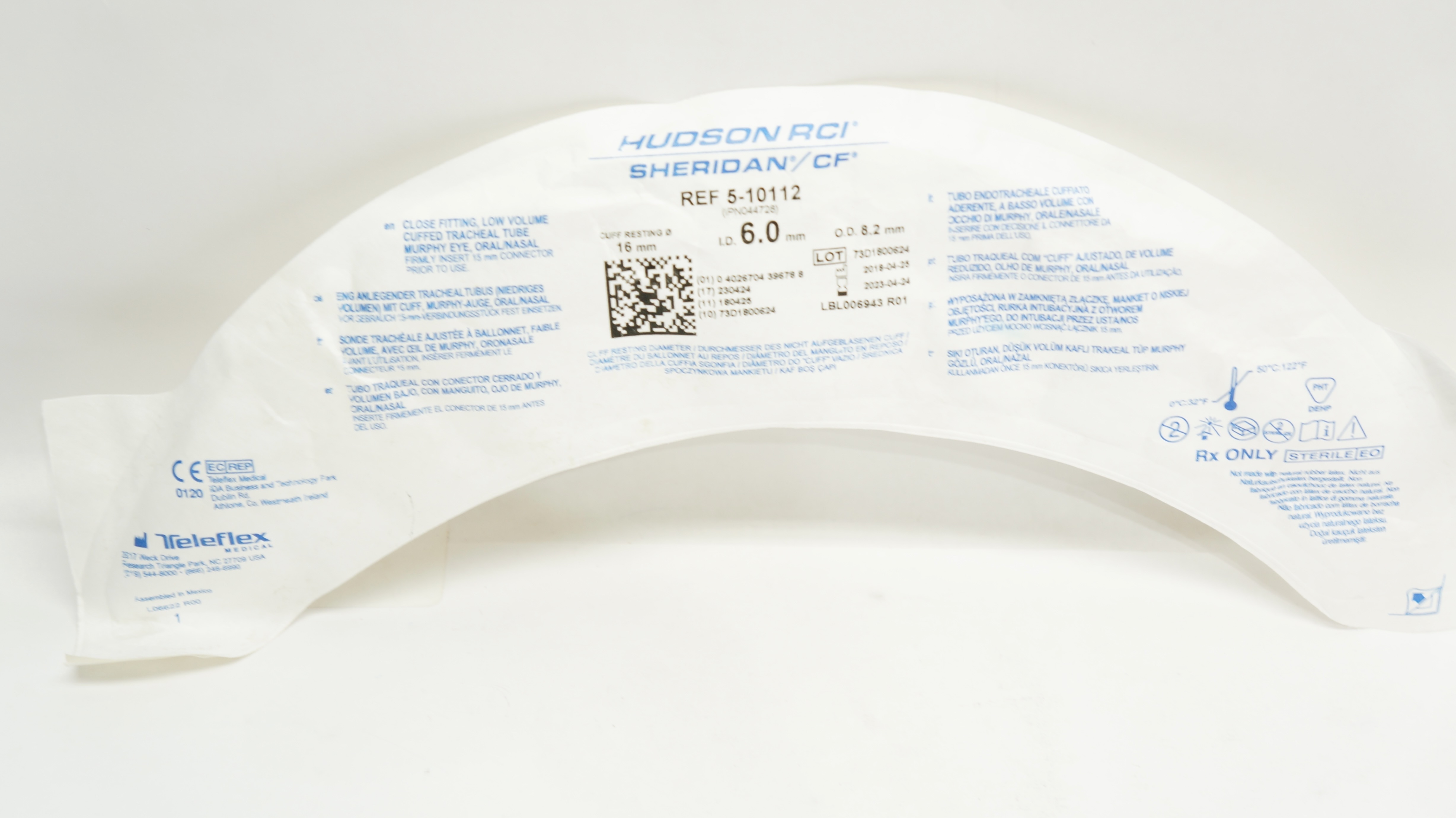 Teleflex 5-10112 Hudson RCI Sheridan Cuffed Tracheal Tube 6.0 ID x 8.2mm OD (x)
