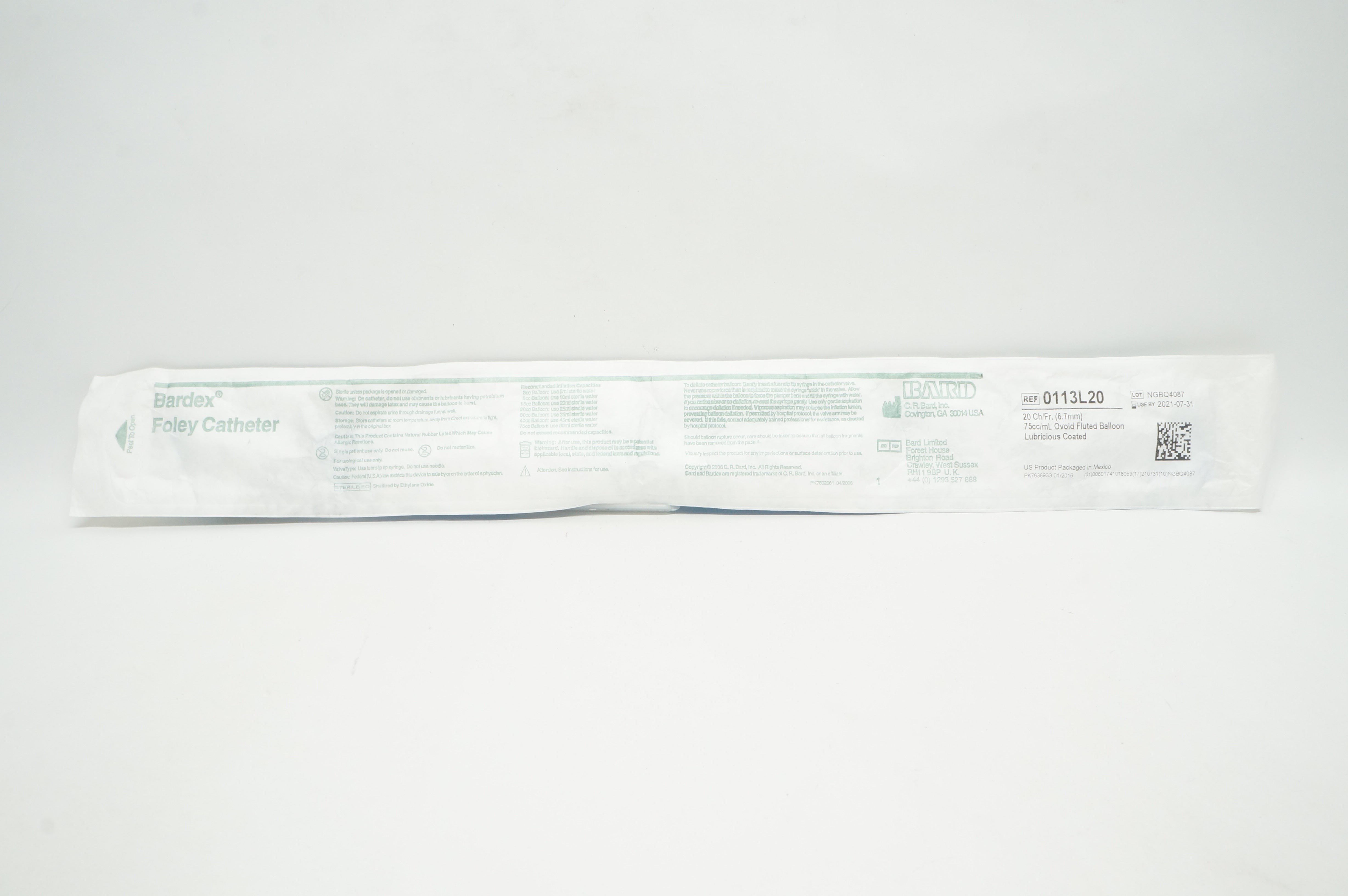 Bard 0113L20 All-Silicone Silver Hydrogel Coated Foley Cath. 20 Fr, 5cc Balloon