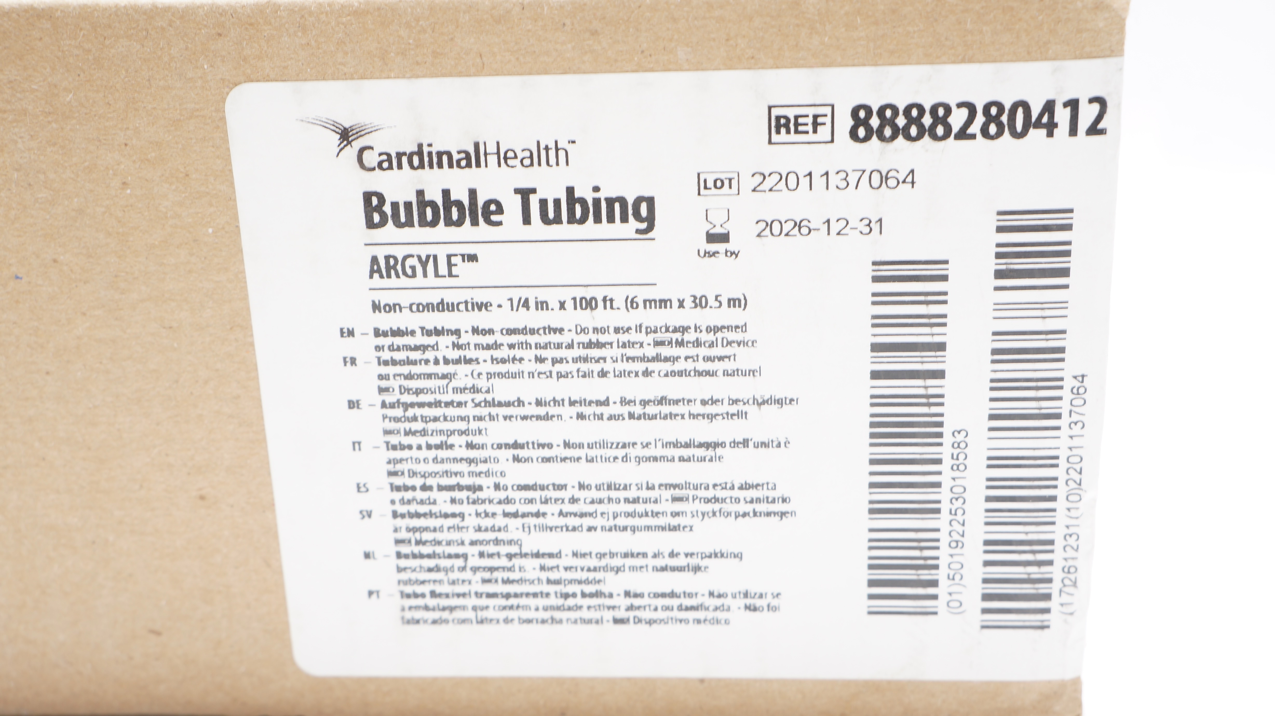 Cardinal Health 8888280412 Argyle Non-Conductive Bubble Tubing 1/4inch x 100ft.